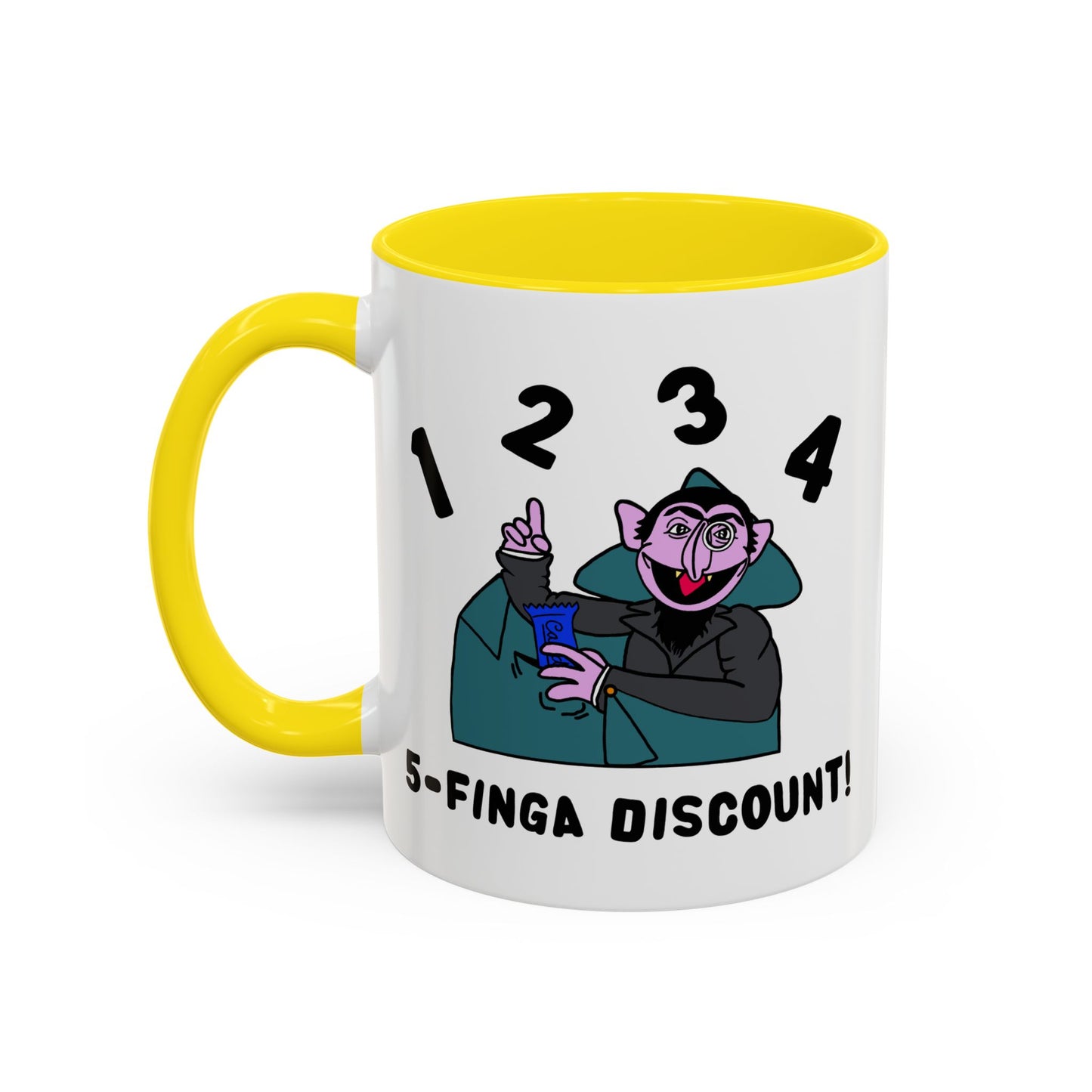 Five Finger Discount Accent Coffee Mug - Sesame Street The Count Parody Coffee Mug