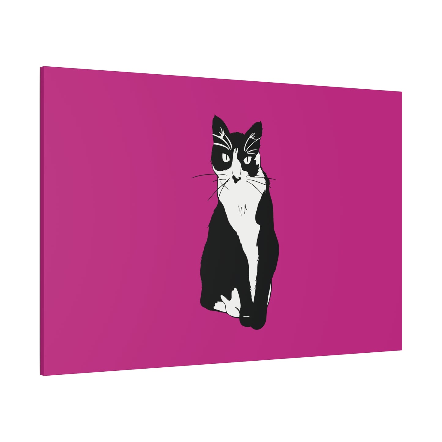 Cat Canvas on Pink (B&W Style Cat) - Cat Drawing Art