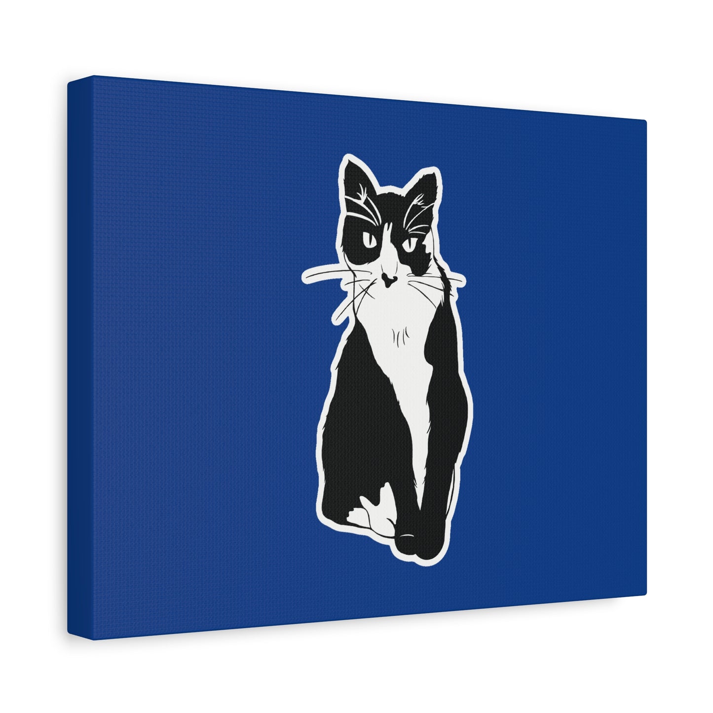 Cat Canvas Print on Dark Blue (Sticker Style Cat) - Cat Drawing Art