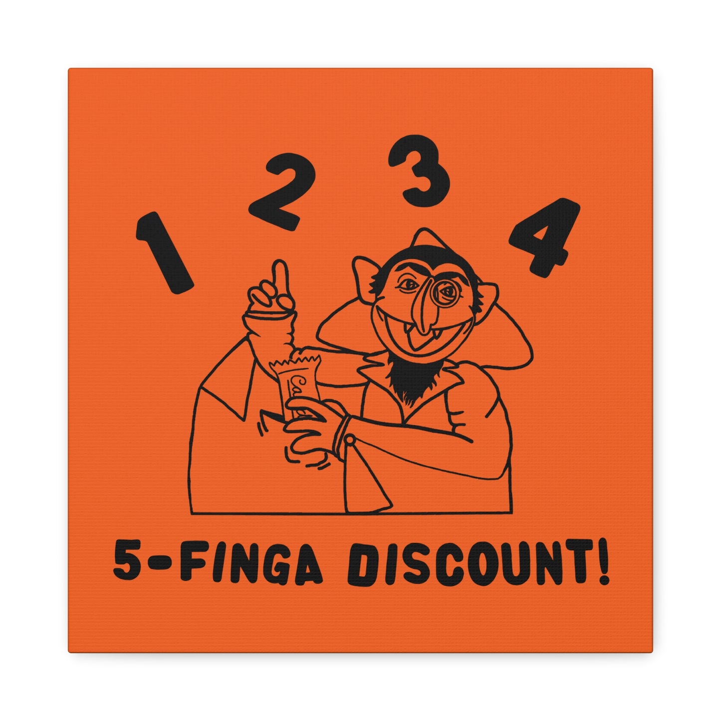 Five Finger Discount Outline Canvas Print Orange - Sesame Street The Count Parody Art Print