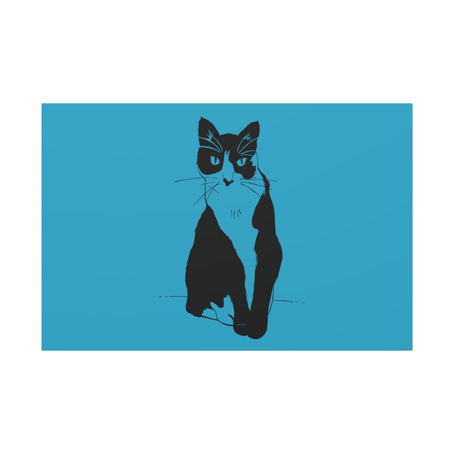 Cat Canvas Print on Turquoise (Transparent Style Cat) - Cat Drawing Art