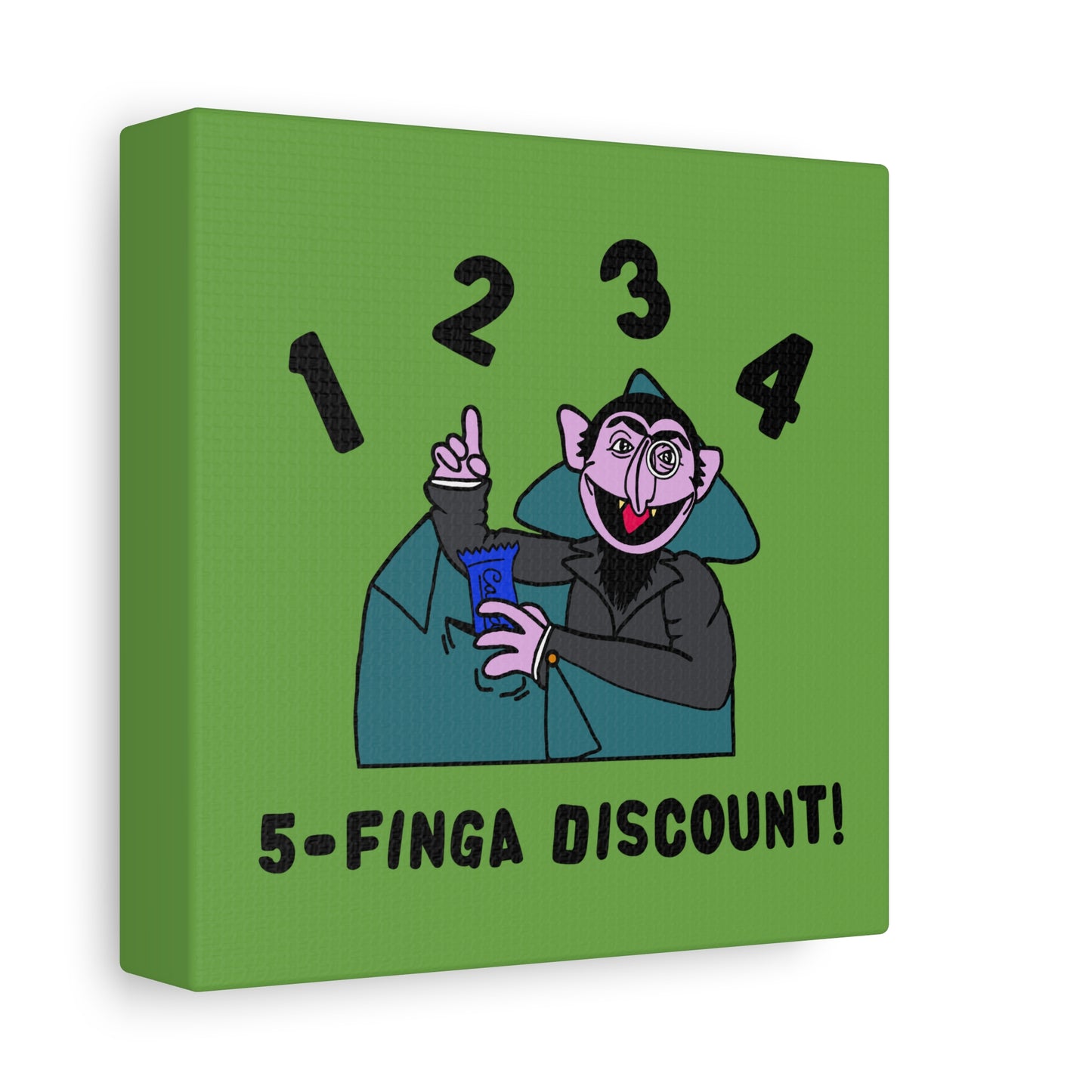 Five Finger Discount Canvas Print Green - Sesame Street The Count Parody Art Print