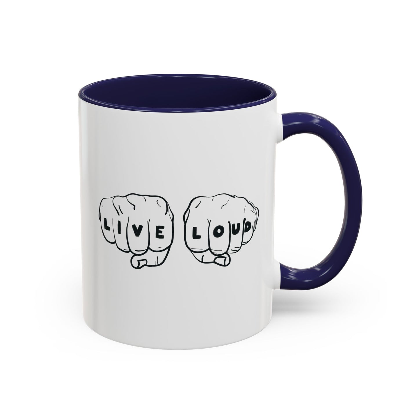 Live Loud Knuckle Tats Tattooed Fists - Four Fists Accent Mug