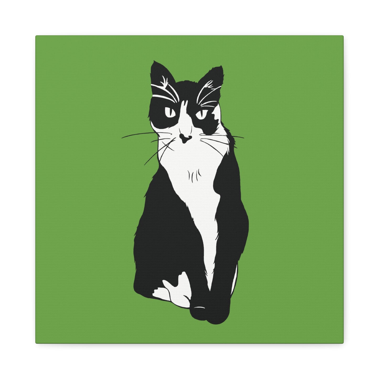 Cat Canvas on Green (B&W Style Cat) - Cat Drawing Art