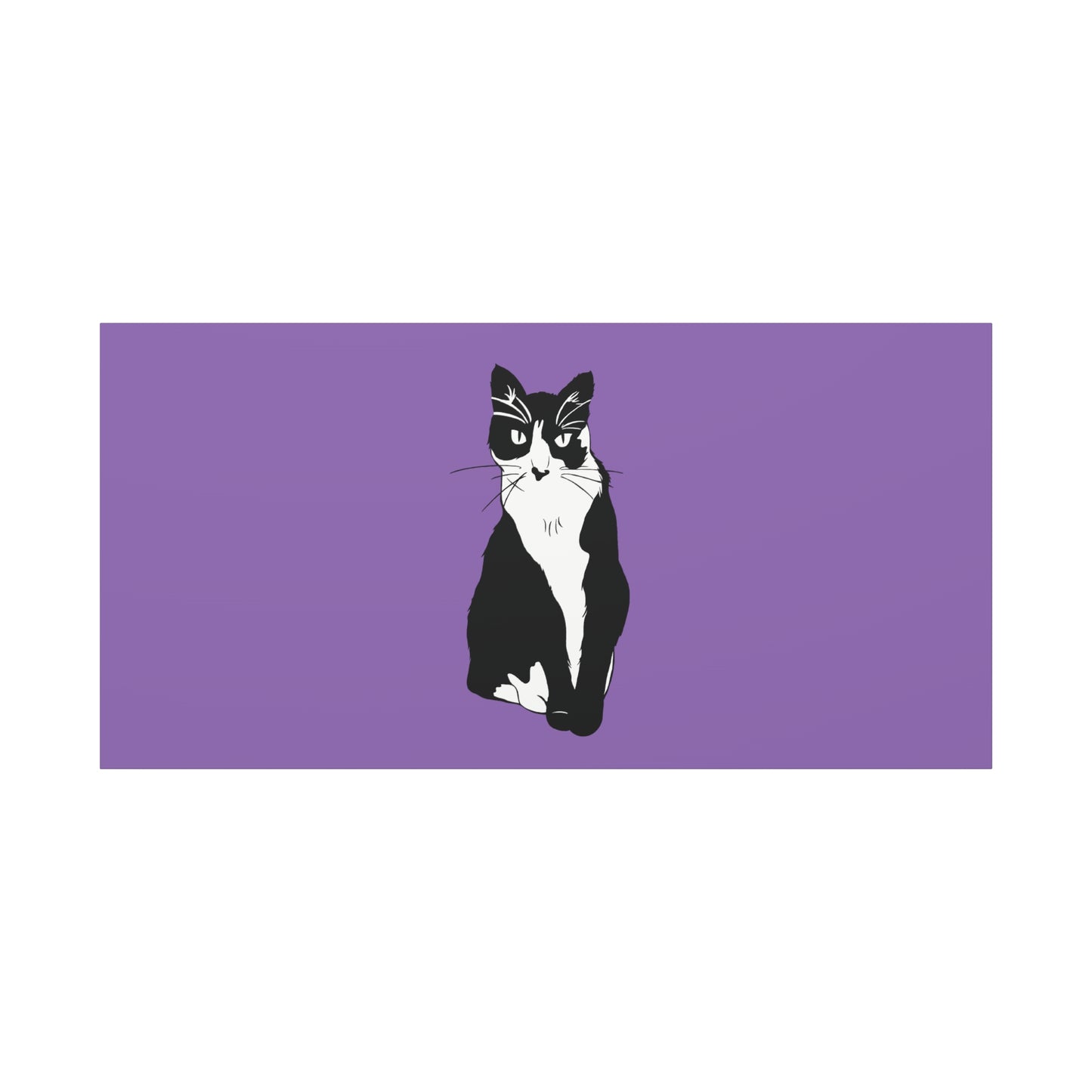 Cat Canvas on Light Purple (B&W Style Cat) - Cat Drawing Art