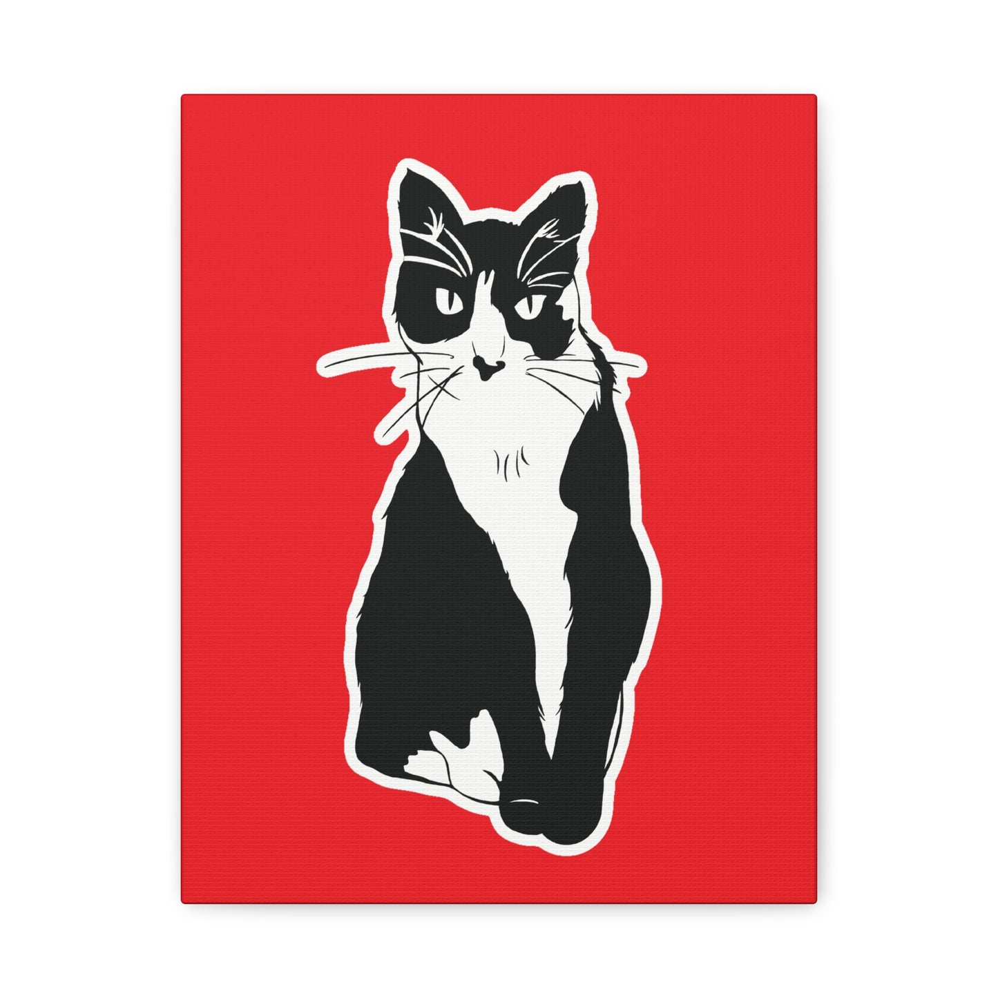 Cat Canvas Print on Red (Sticker Style Cat) - Cat Drawing Art