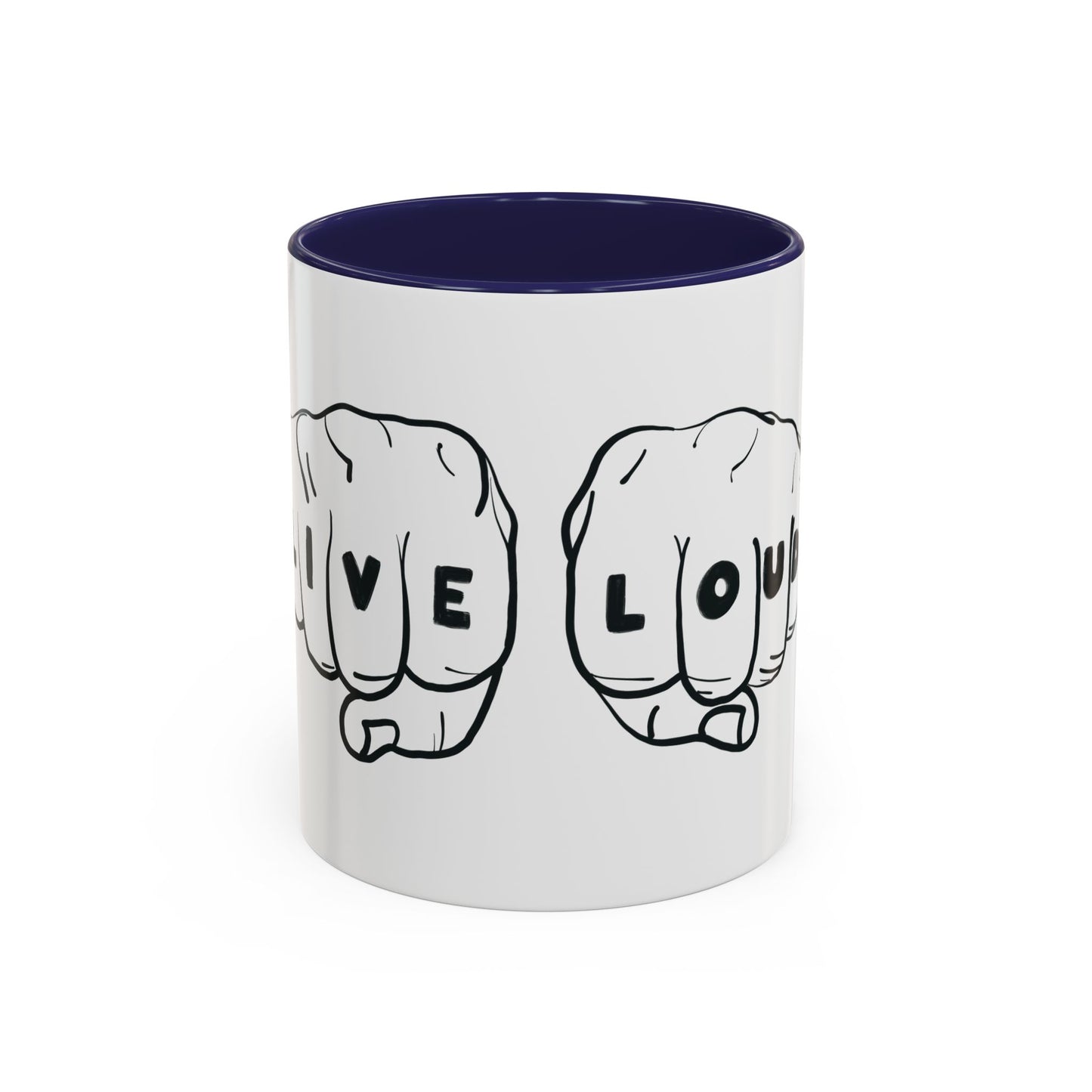 Live Loud Knuckle Tats Tattooed Fists Accent Mug
