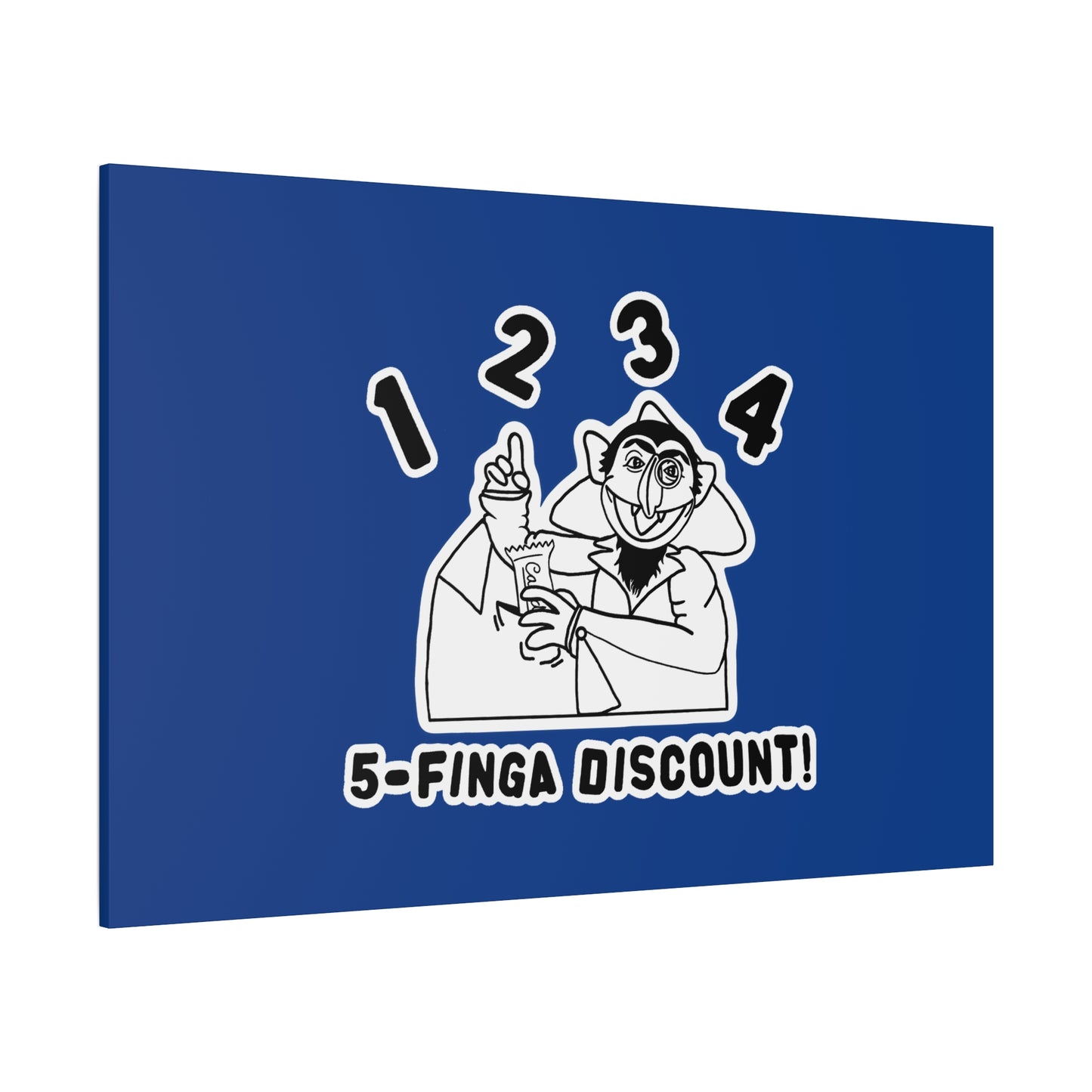 Five Finger Discount Outline Canvas Print Dark Blue - Sesame Street The Count Parody Art Print