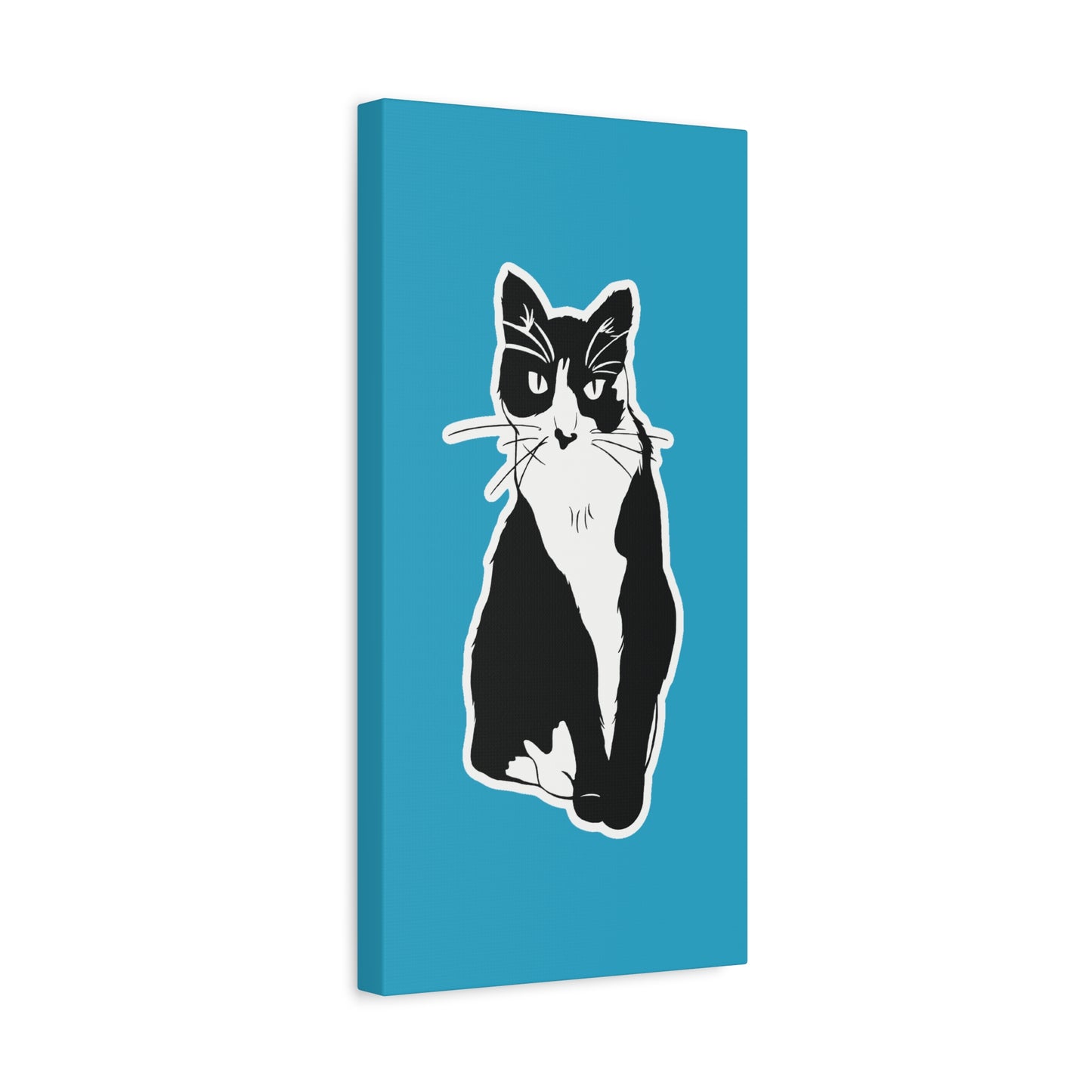 Cat Canvas Print on Turquoise (Sticker Style Cat) - Cat Drawing Art