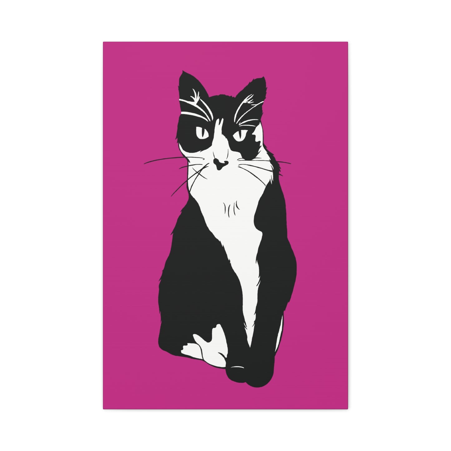 Cat Canvas on Pink (B&W Style Cat) - Cat Drawing Art
