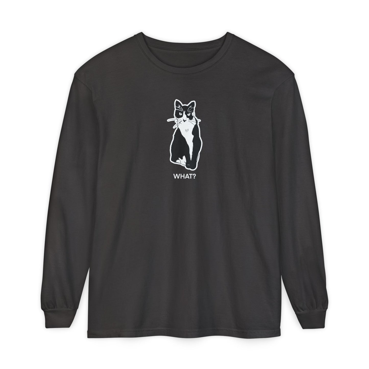 Cattitude Long Sleeve Tee (Sticker Style Cat) - Cat What Shirt