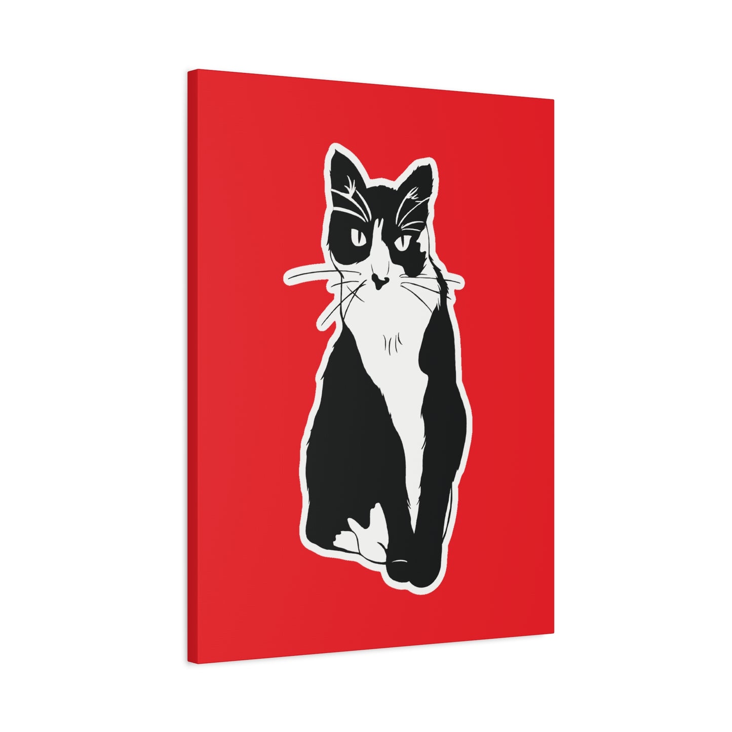 Cat Canvas Print on Red (Sticker Style Cat) - Cat Drawing Art