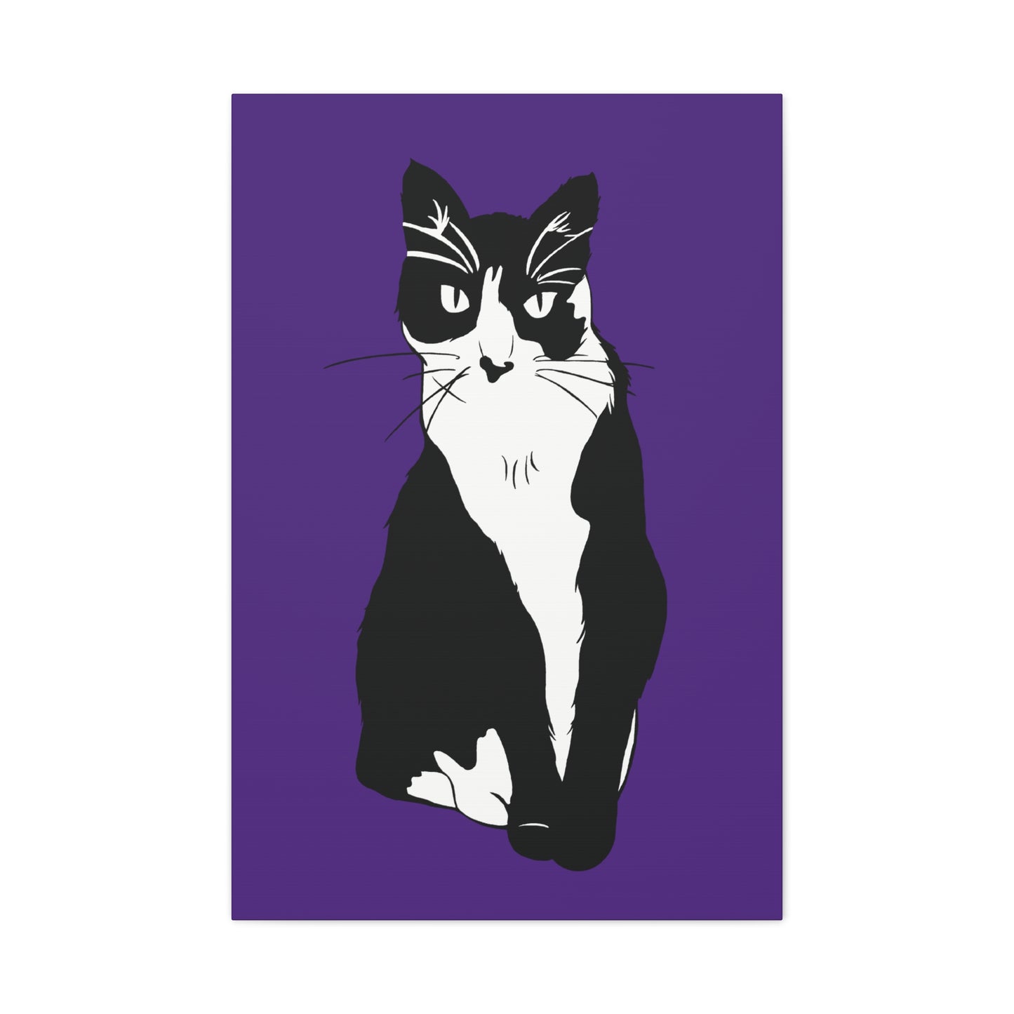 Cat Canvas on Purple (B&W Style Cat) - Cat Drawing Art