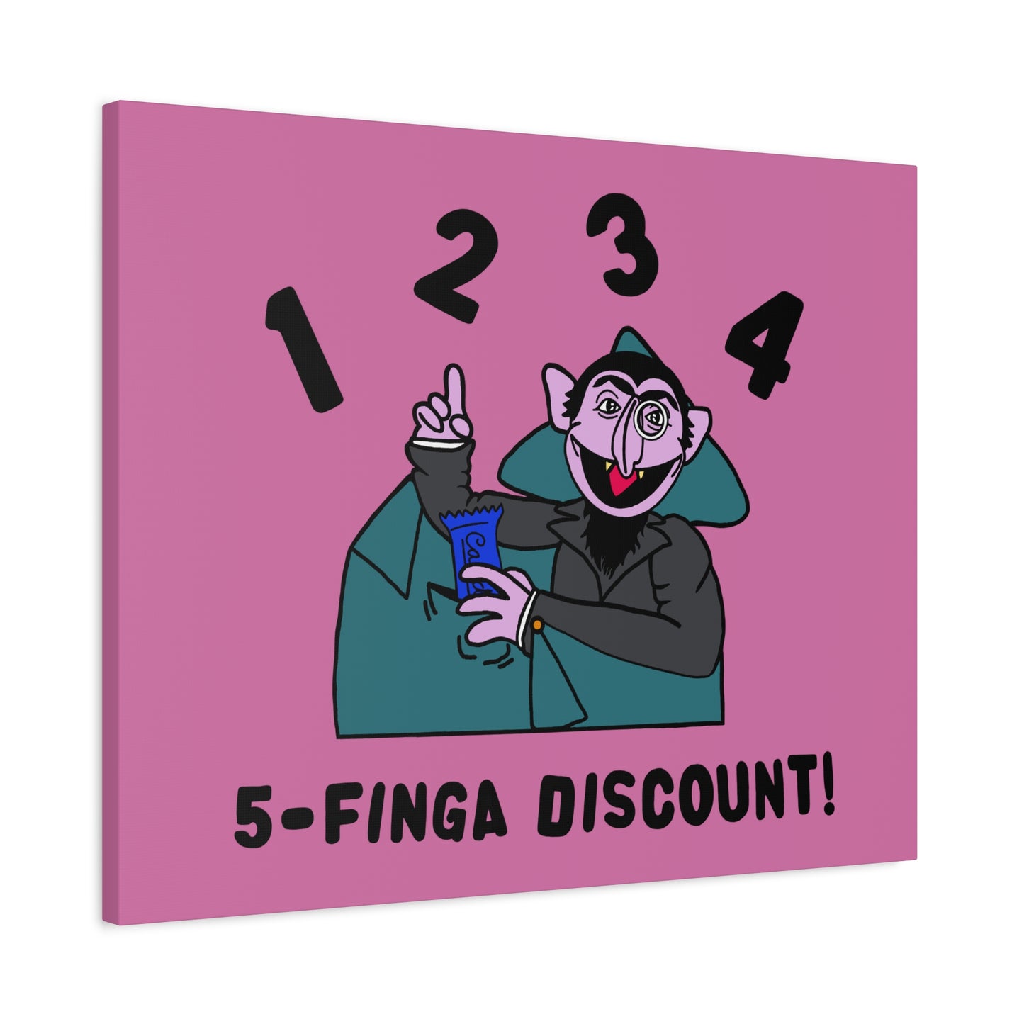 Five Finger Discount Canvas Print Light Pink - Sesame Street The Count Parody Art Print