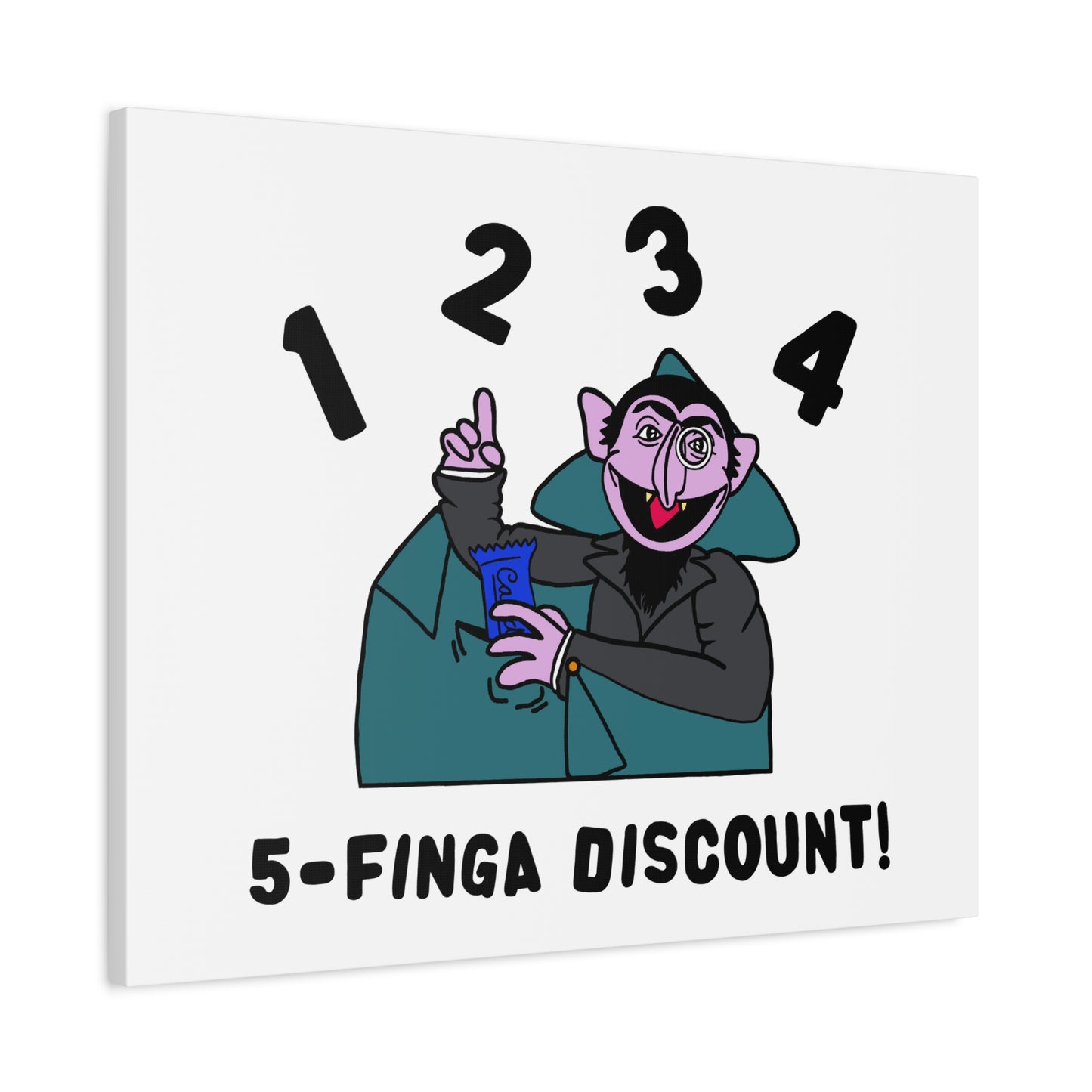 Five Finger Discount Canvas Print White - Sesame Street The Count Parody Art Print