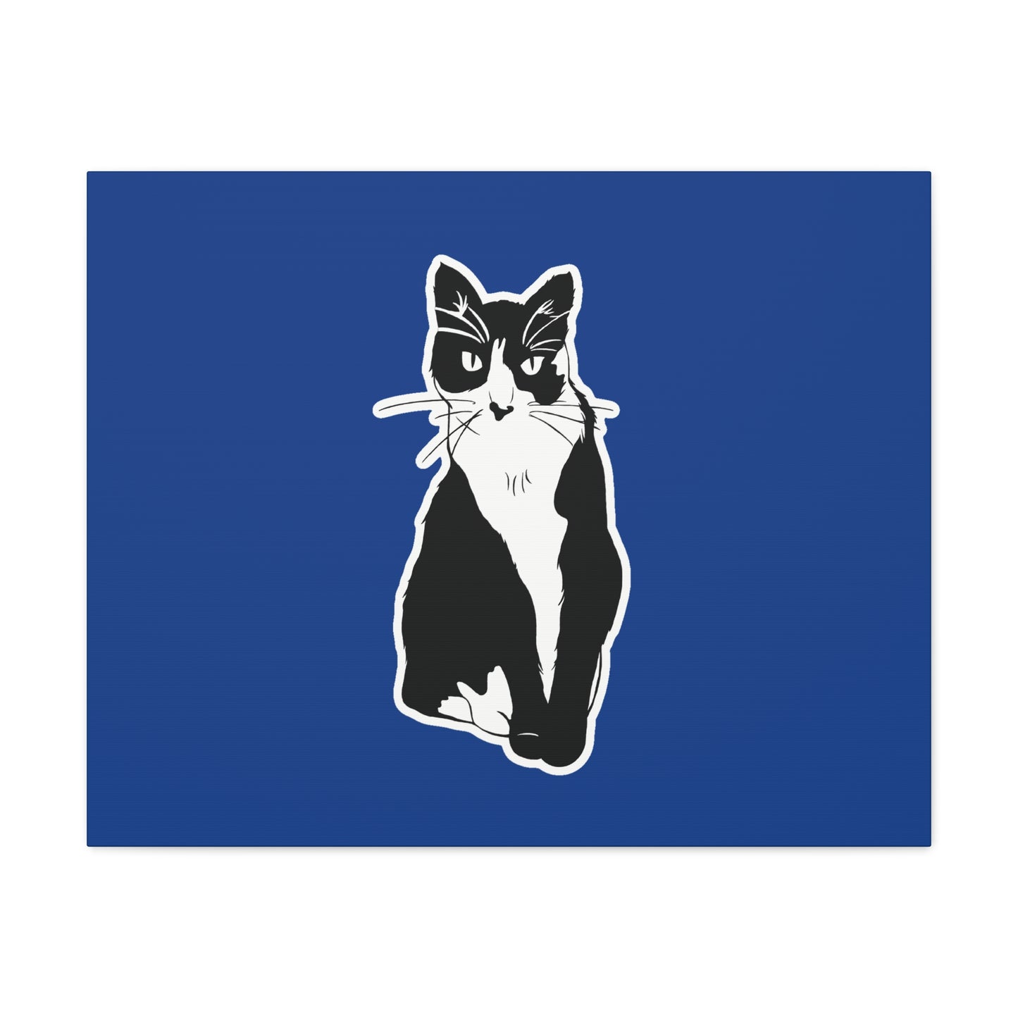 Cat Canvas Print on Dark Blue (Sticker Style Cat) - Cat Drawing Art