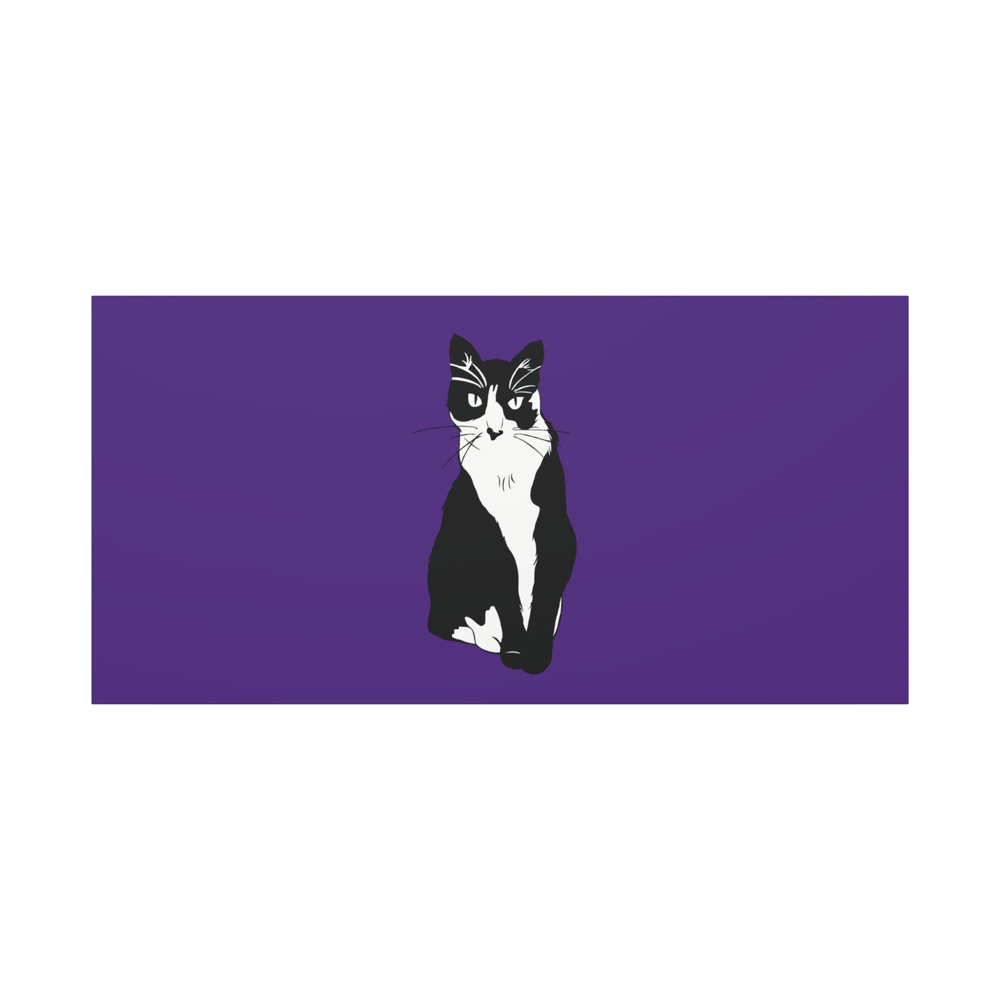 Cat Canvas on Purple (B&W Style Cat) - Cat Drawing Art