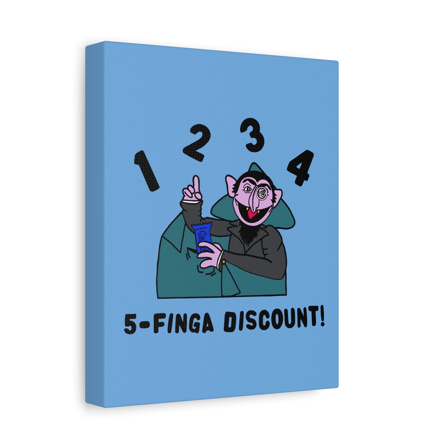 Five Finger Discount Canvas Print Light Blue - Sesame Street The Count Parody Art Print