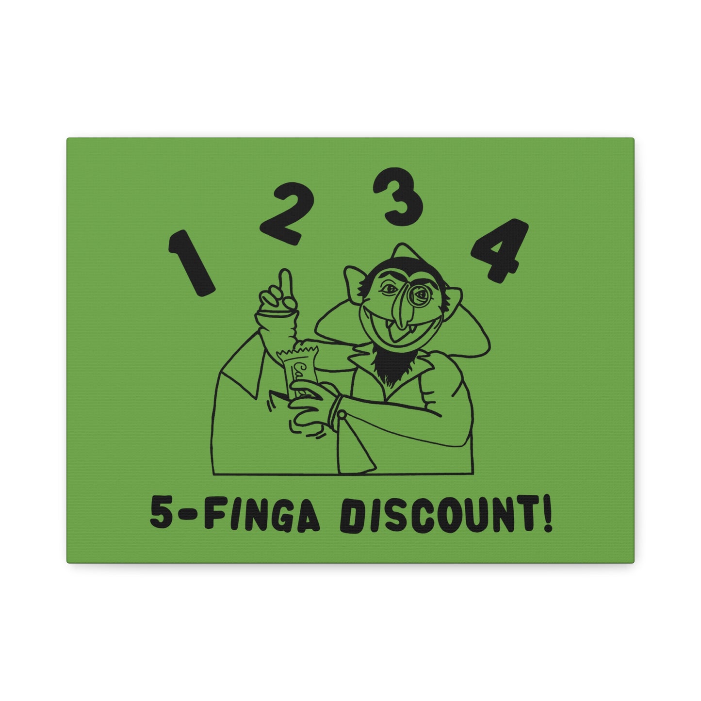 Five Finger Discount Outline Canvas Print Green - Sesame Street The Count Parody Art Print