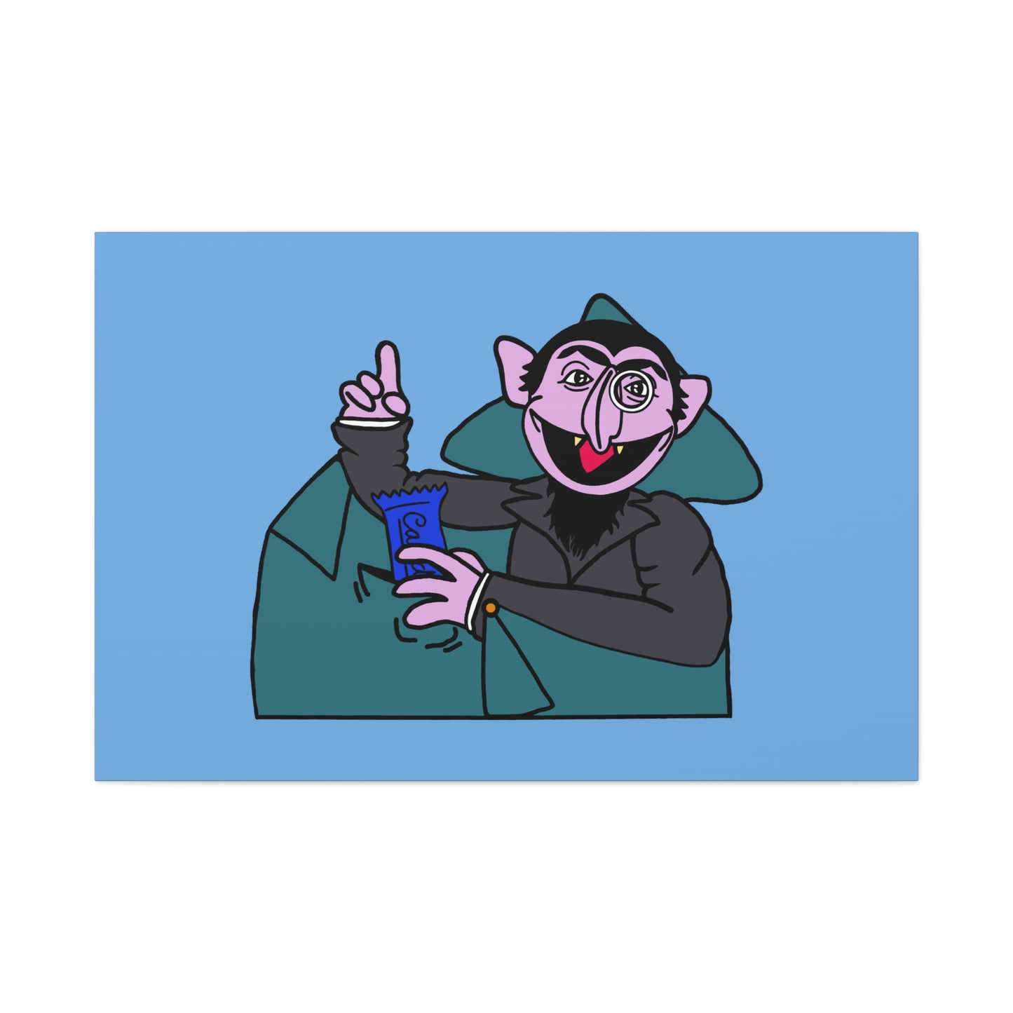 The Count Stealing Candy Canvas Print Light Blue - Sesame Street The Count Parody Art