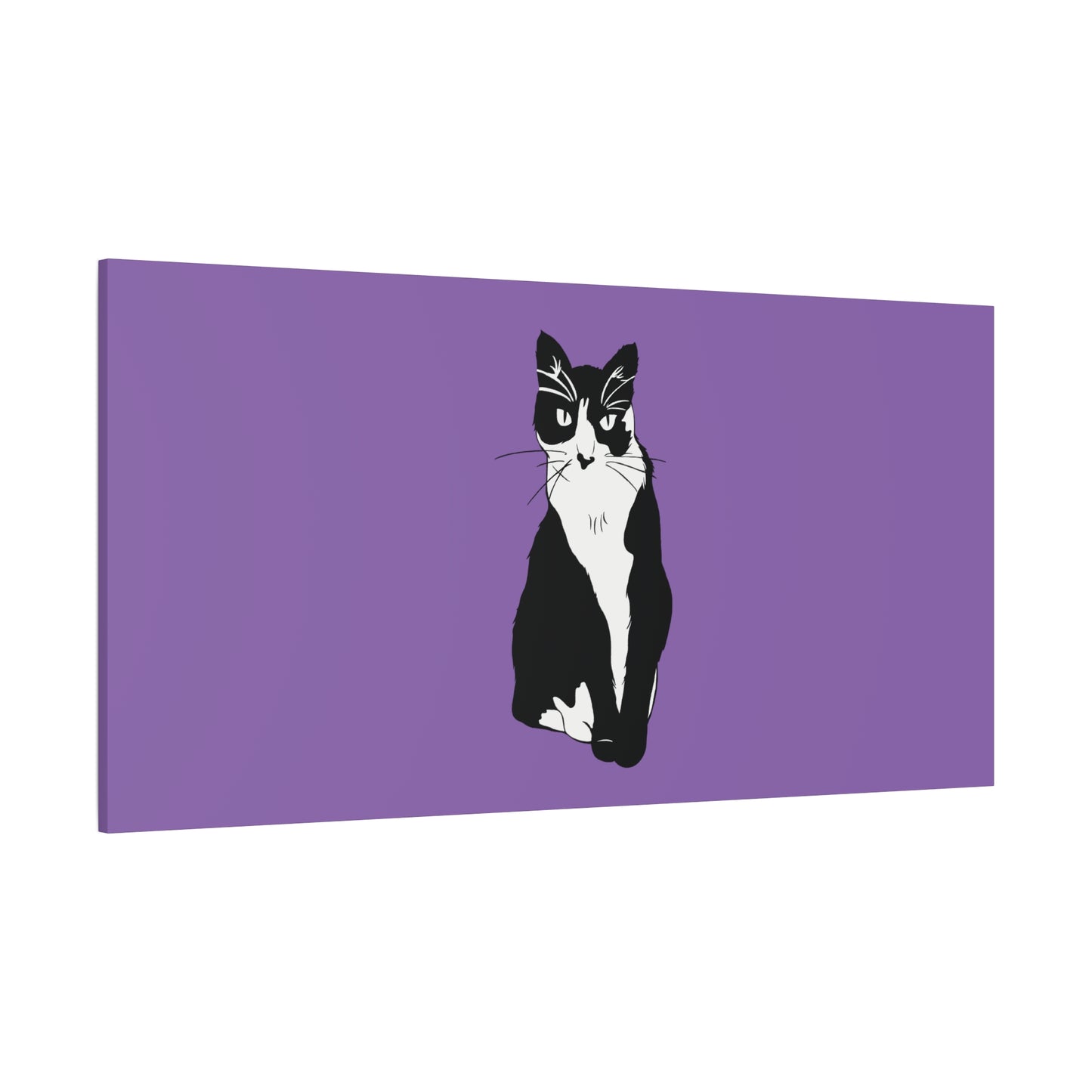 Cat Canvas on Light Purple (B&W Style Cat) - Cat Drawing Art