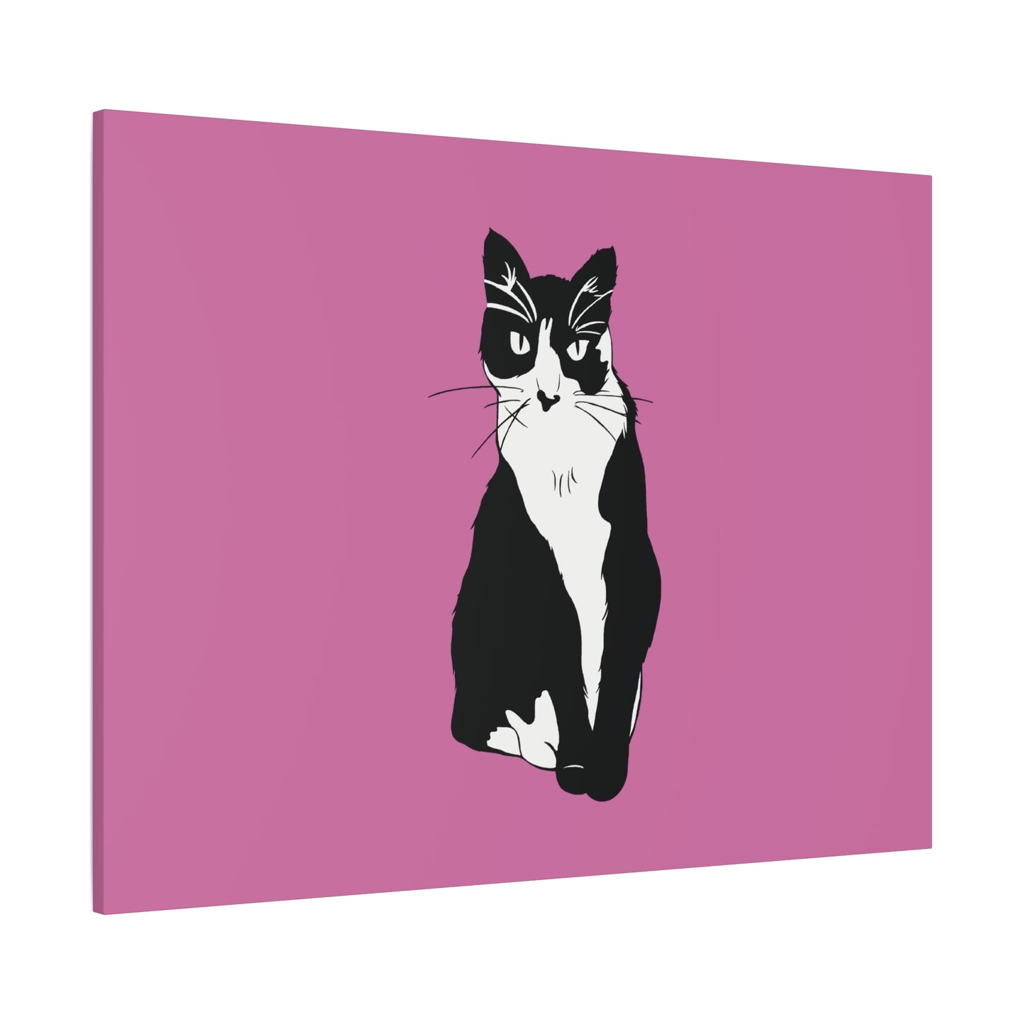 Cat Canvas on Light Pink (B&W Style Cat) - Cat Drawing Art