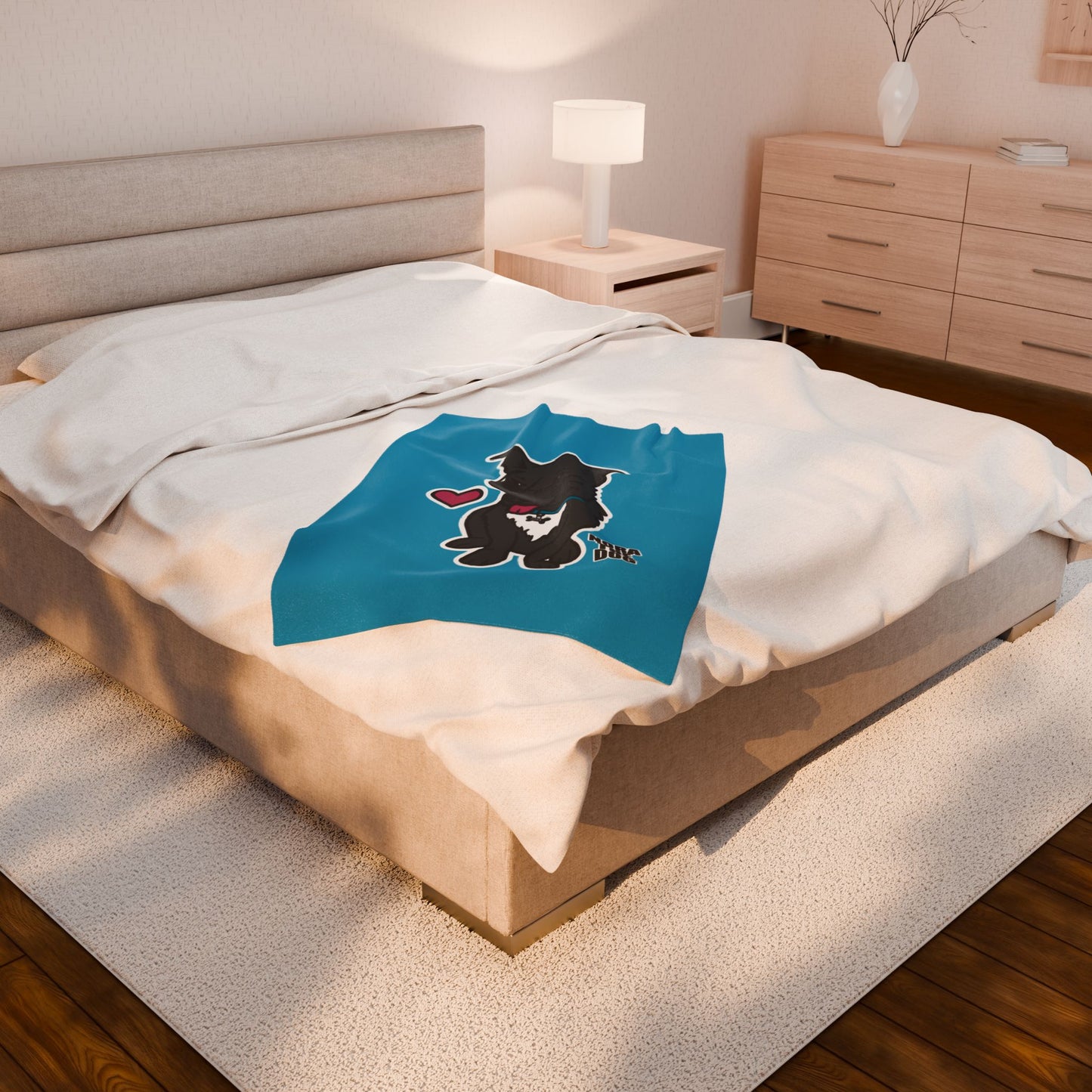 Nora the Dog Heart Throw Blanket (Color Sticker Style on Turquoise Edition)
