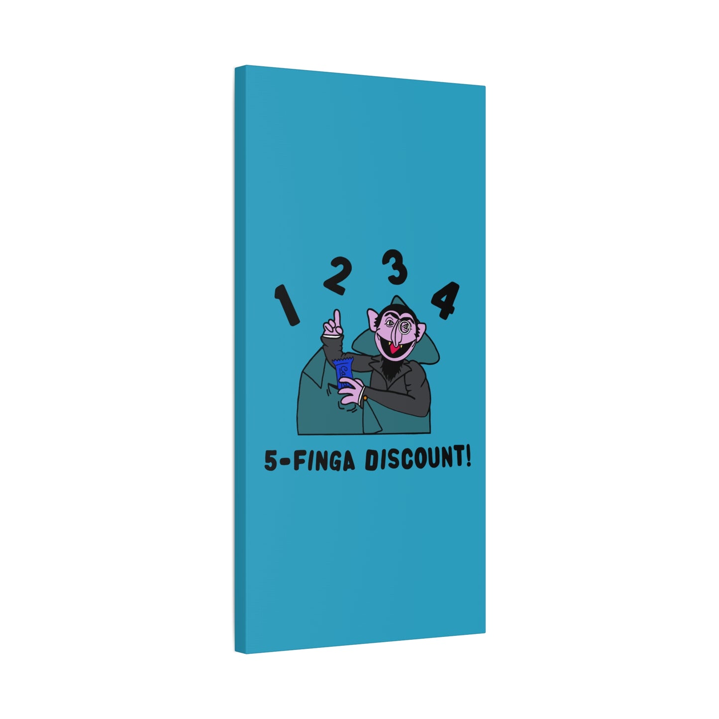 Five Finger Discount Canvas Print Turquoise - Sesame Street The Count Parody Art Print