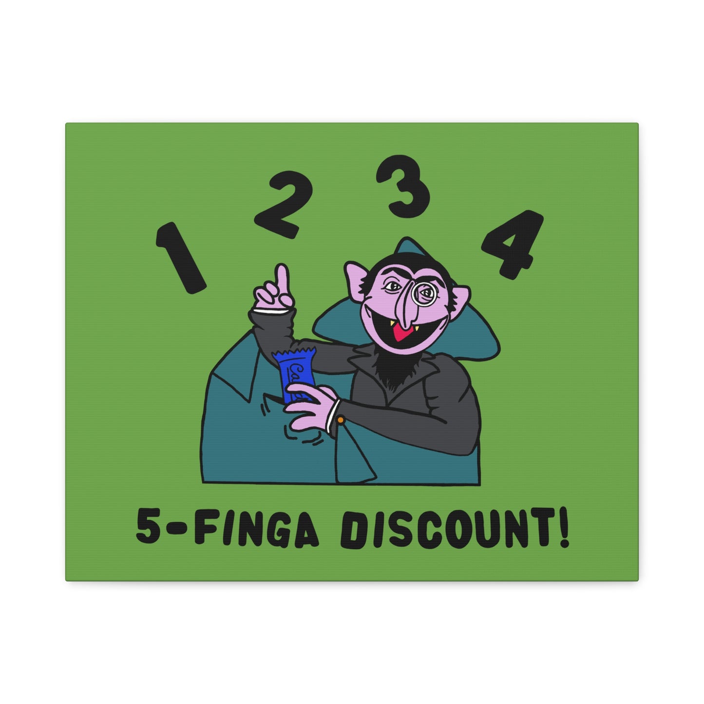 Five Finger Discount Canvas Print Green - Sesame Street The Count Parody Art Print