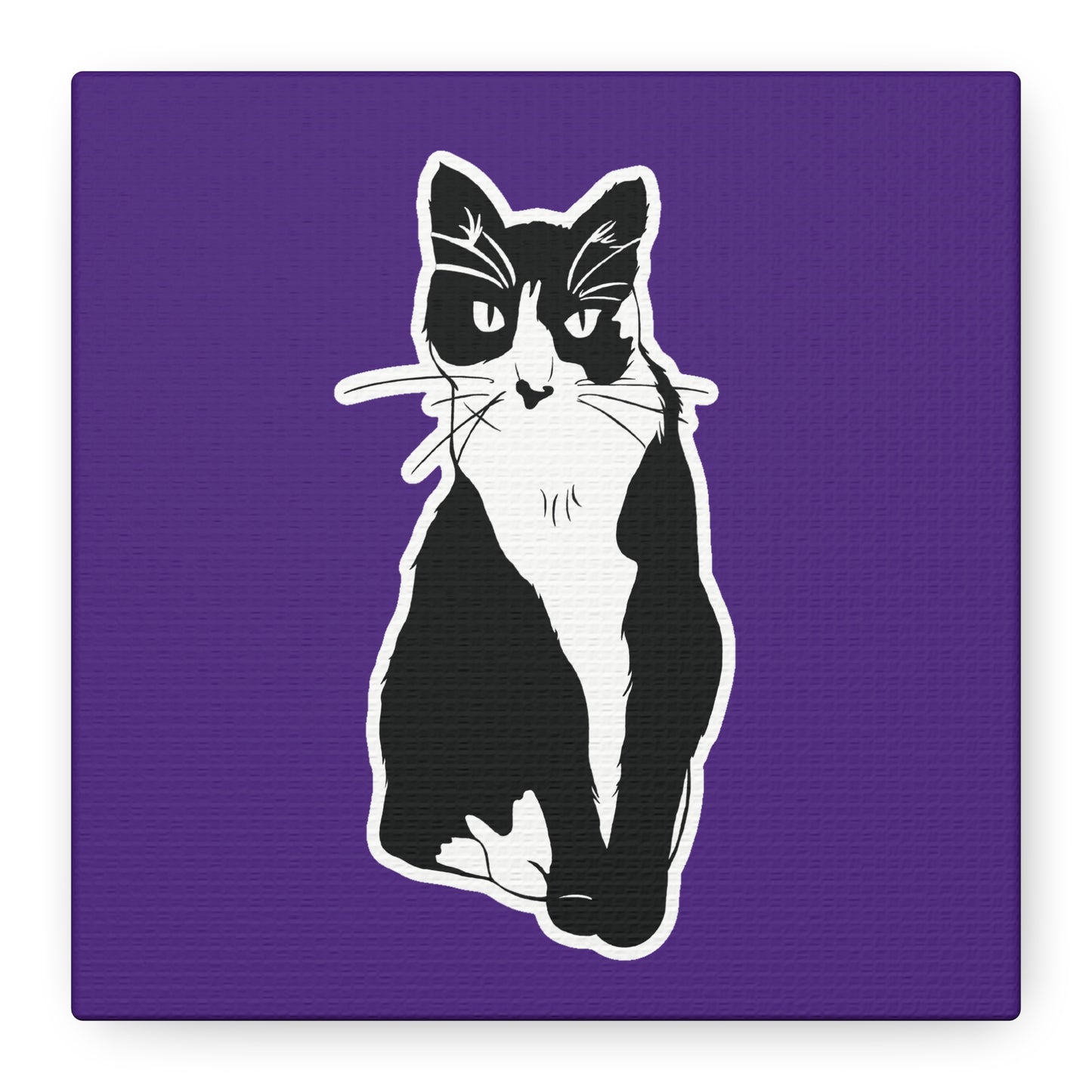 Cat Canvas Print on Purple (Sticker Style Cat) - Cat Drawing Art