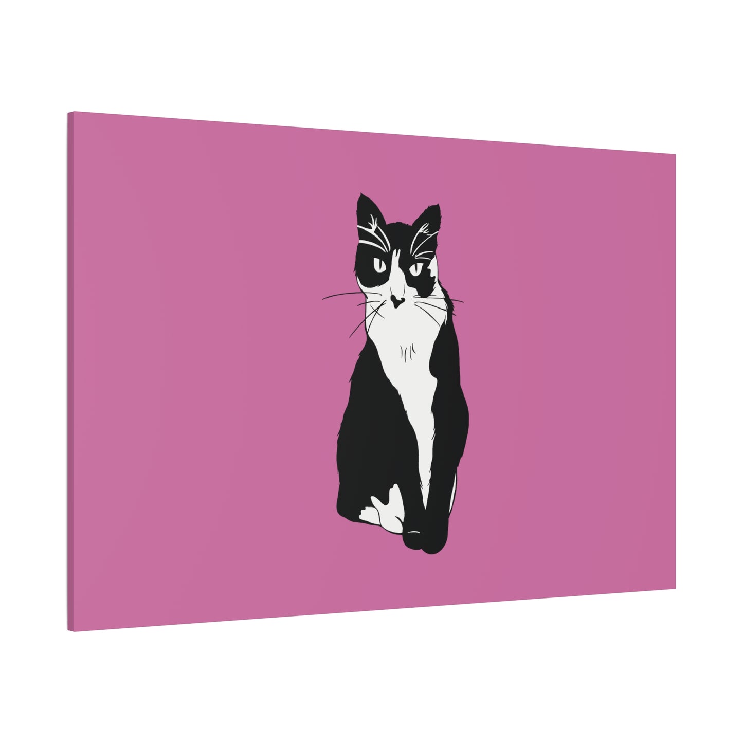 Cat Canvas on Light Pink (B&W Style Cat) - Cat Drawing Art