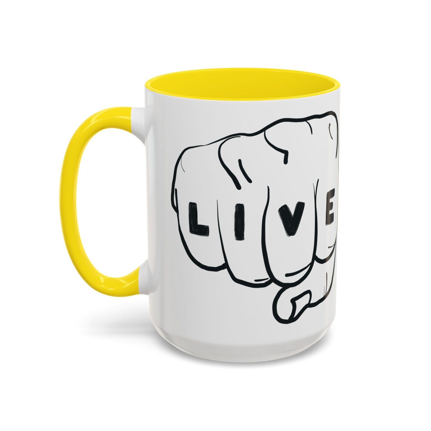 Live Loud Knuckle Tats Tattooed Fists Loudest Accent Mug