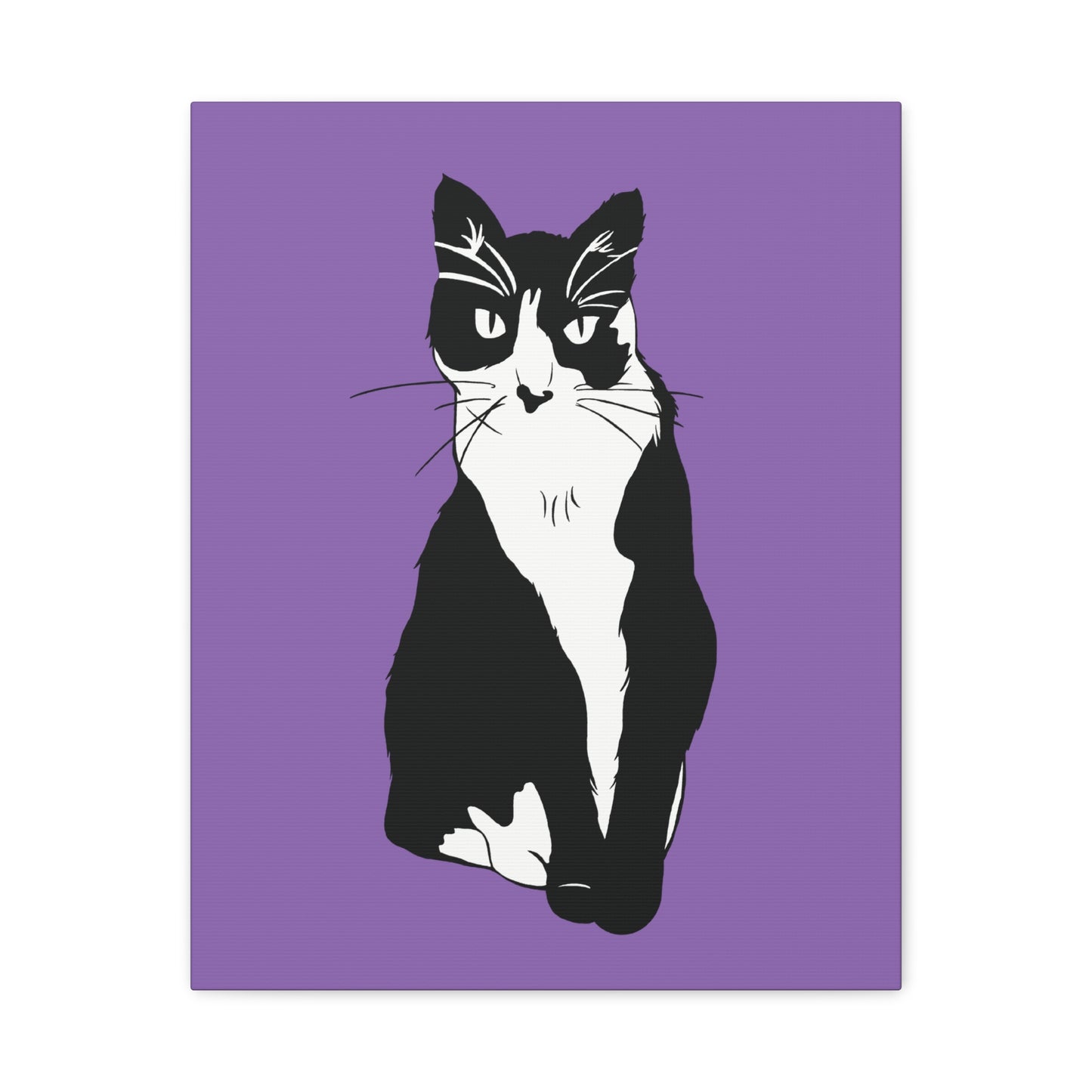 Cat Canvas on Light Purple (B&W Style Cat) - Cat Drawing Art