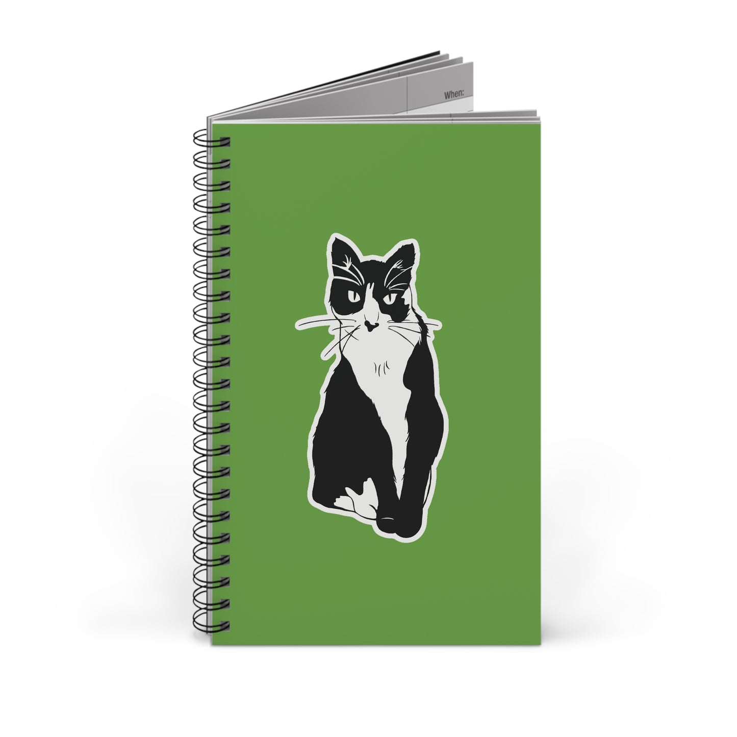 Cat Notebook in Green (Sticker Style Cat) - Cat Spiral Notebook