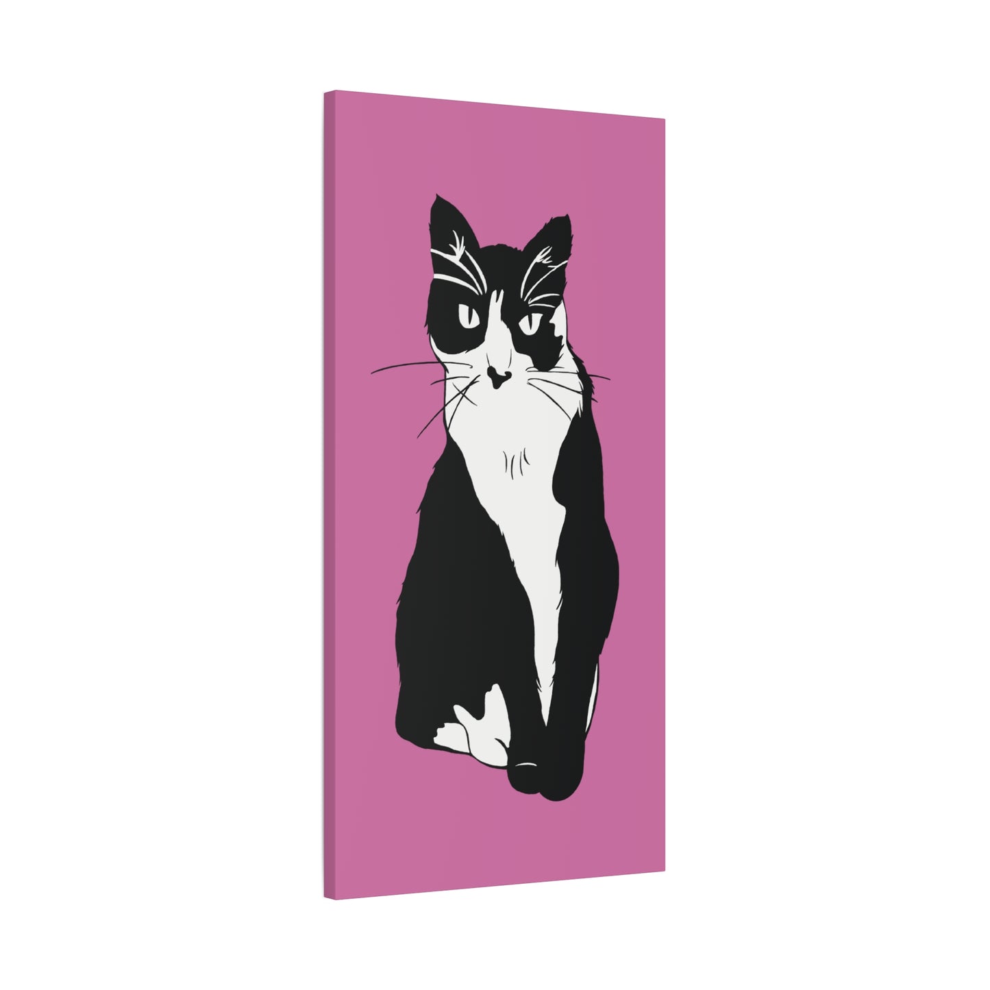 Cat Canvas on Light Pink (B&W Style Cat) - Cat Drawing Art