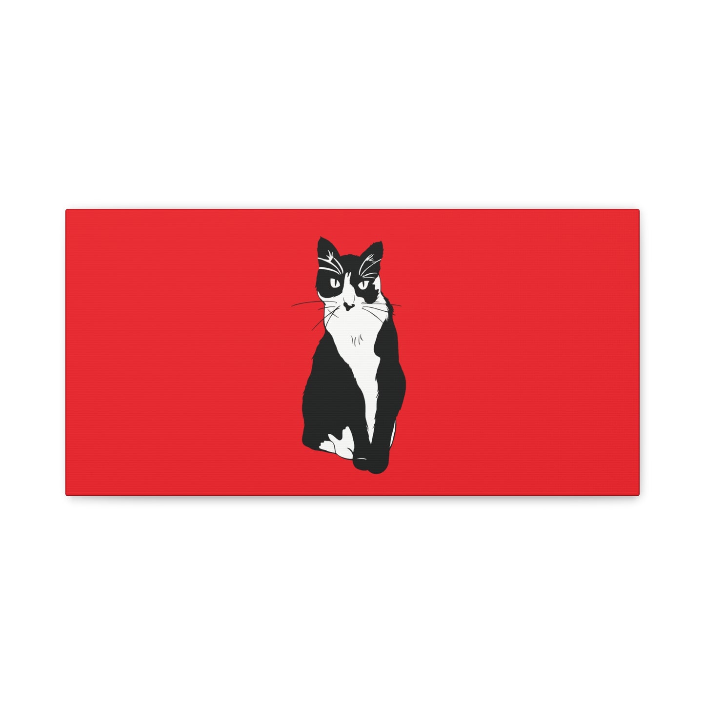 Cat Canvas on Red (B&W Style Cat) - Cat Drawing Art