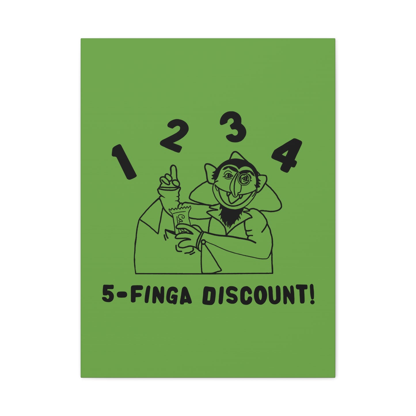 Five Finger Discount Outline Canvas Print Green - Sesame Street The Count Parody Art Print