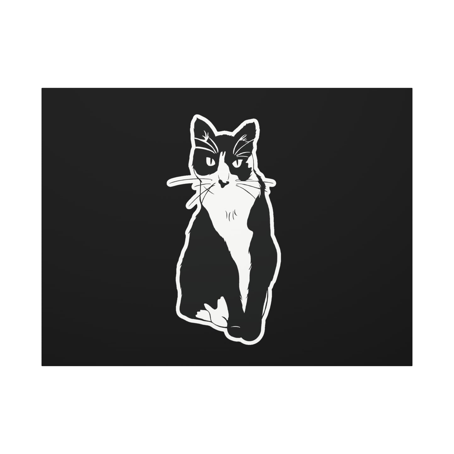 Cat Canvas Print on Black (Sticker Style Cat) - Cat Drawing Art