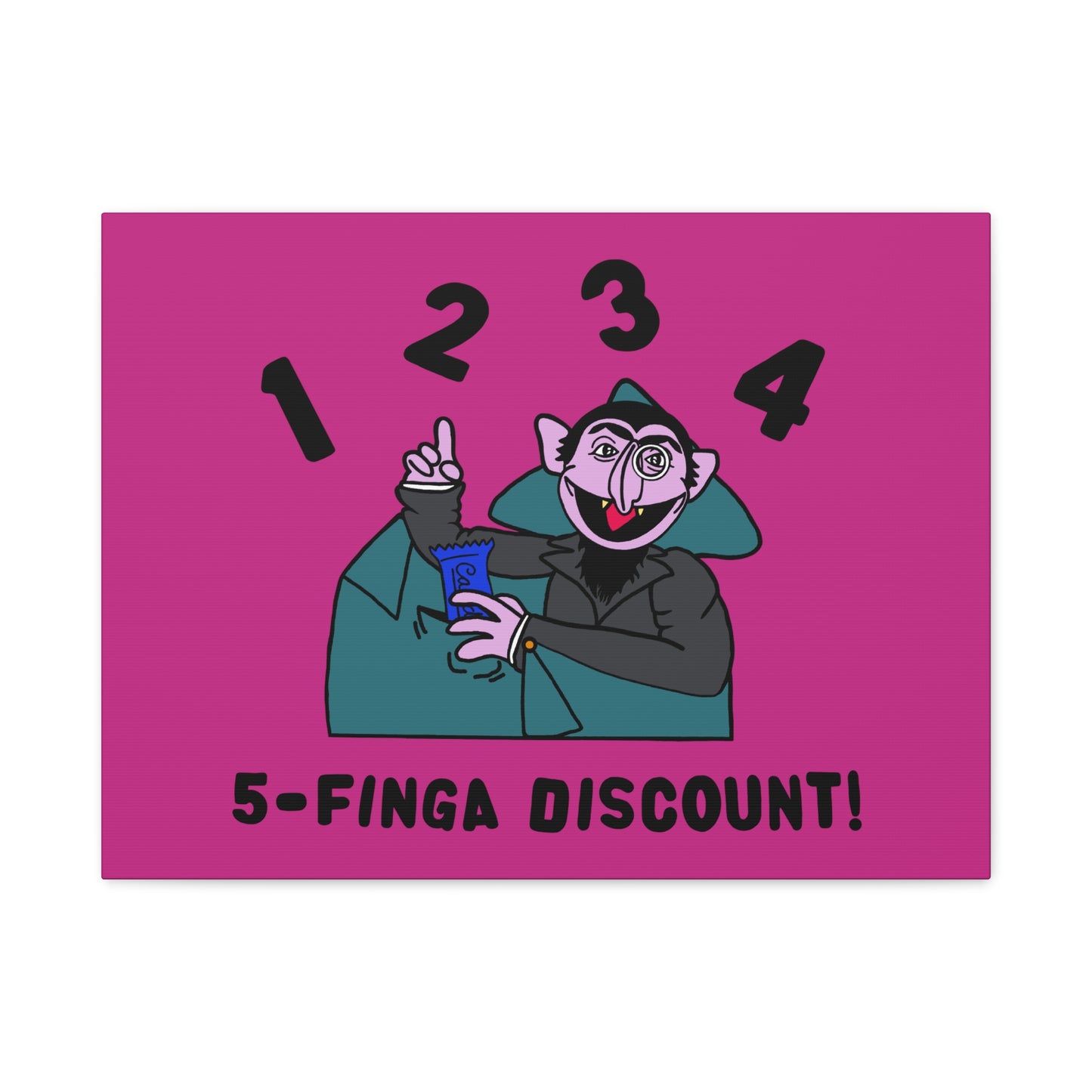 Five Finger Discount Canvas Print Pink - Sesame Street The Count Parody Art Print