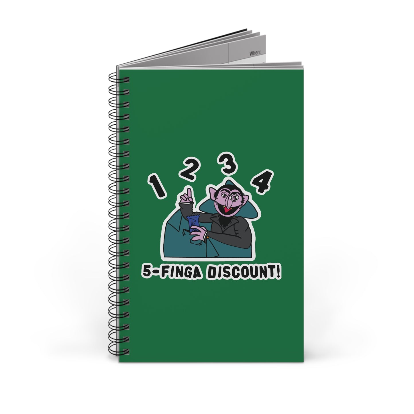 Five Finger Discount Notebook Dark Green - Sesame Street The Count Parody Spiral Notebook