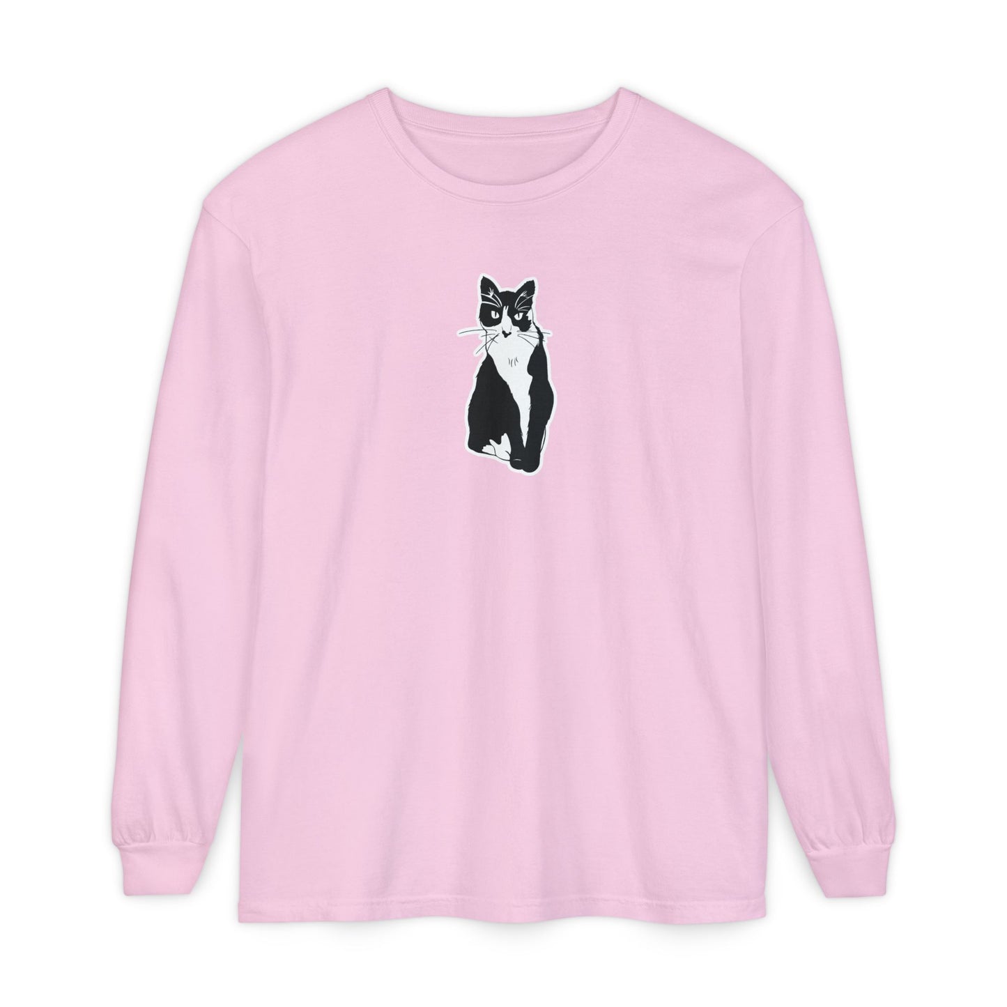 Cat Long Sleeve Tee (Sticker Style Cat) - Cat Drawing Shirt