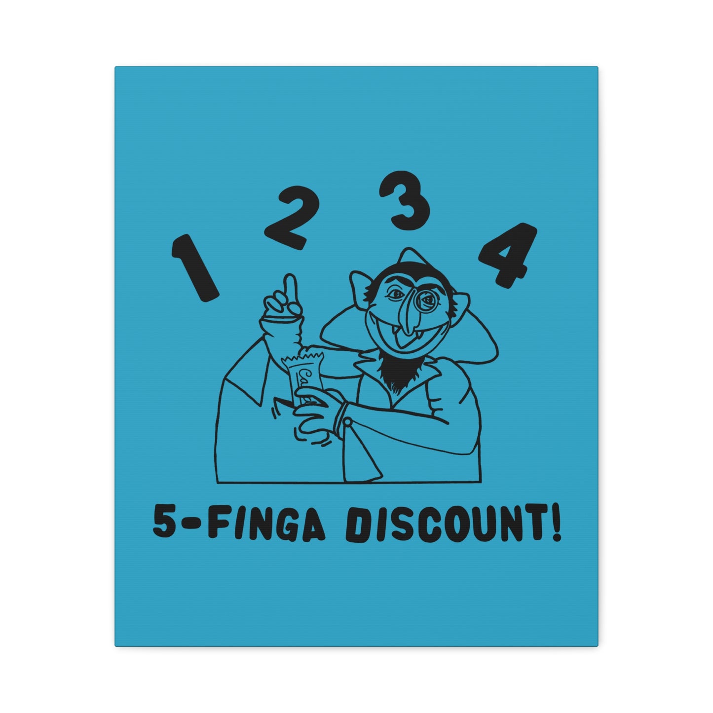 Five Finger Discount Outline Canvas Print Turquoise - Sesame Street The Count Parody Art Print