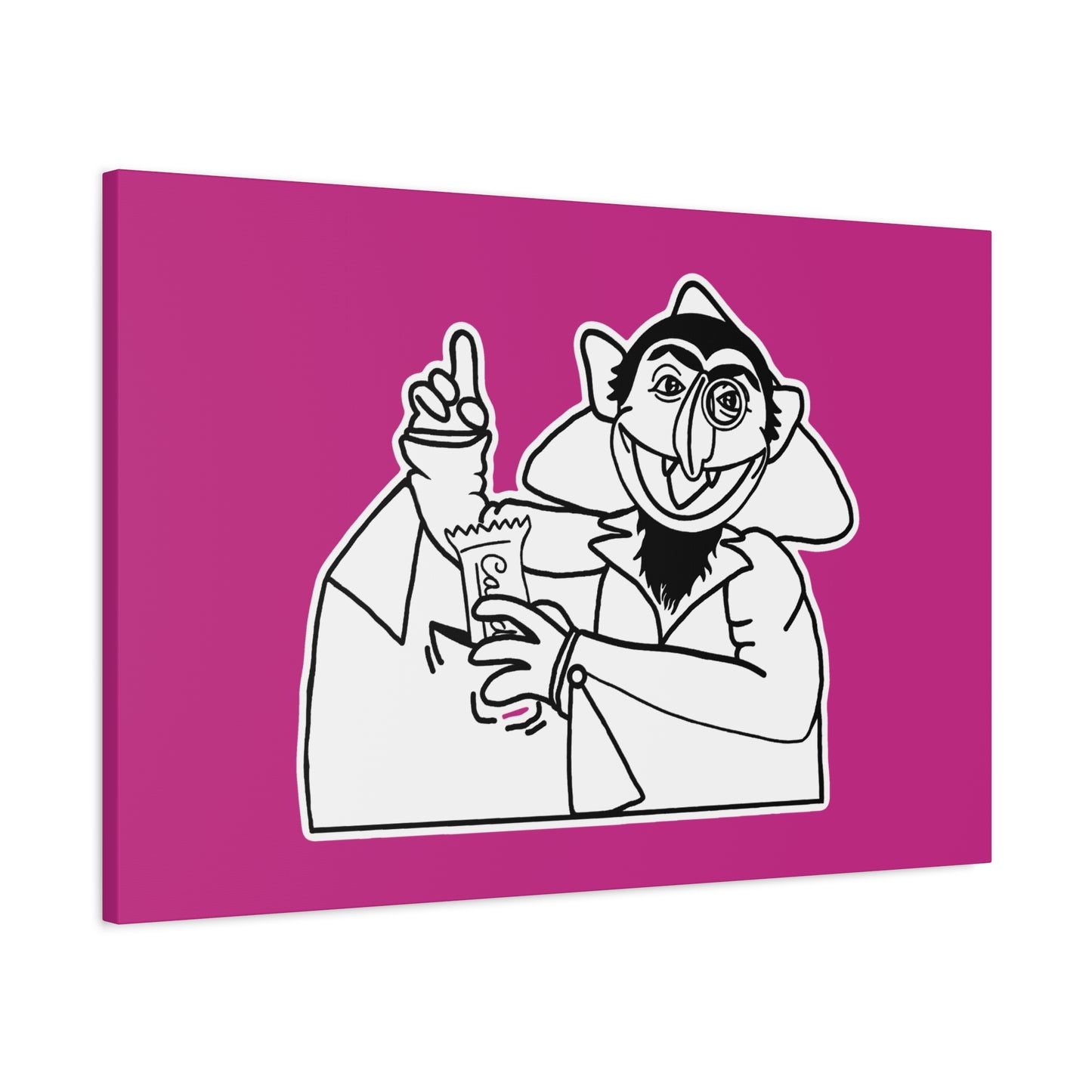 The Count Stealing Candy Outline Canvas Print Pink - Sesame Street The Count Parody Art