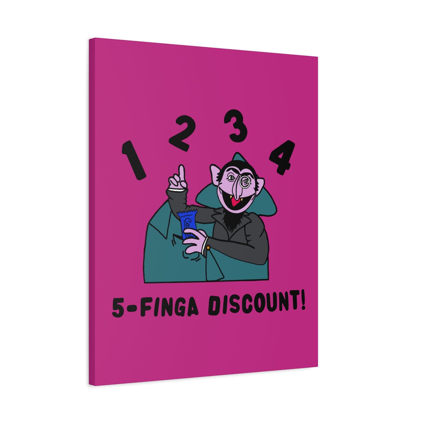 Five Finger Discount Canvas Print Pink - Sesame Street The Count Parody Art Print
