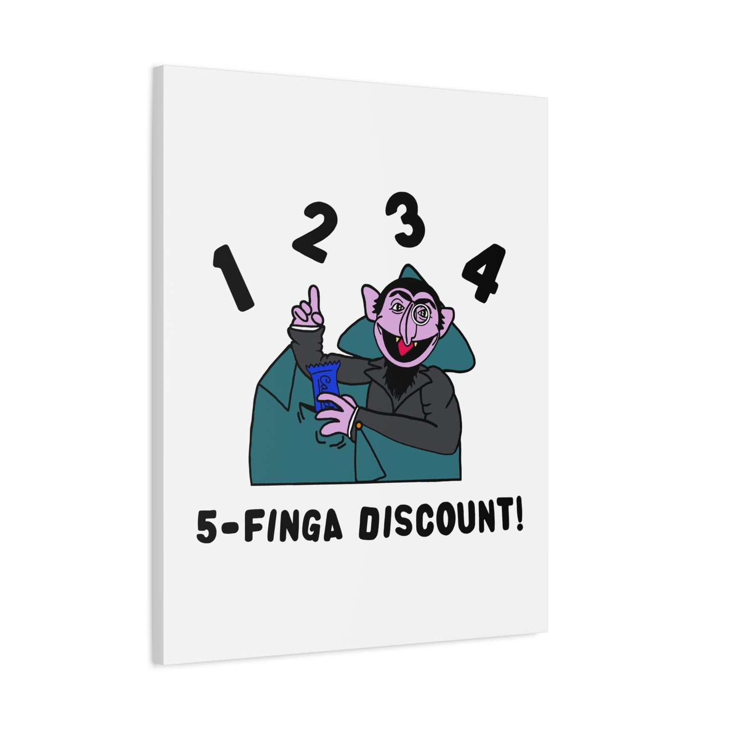 Five Finger Discount Canvas Print White - Sesame Street The Count Parody Art Print