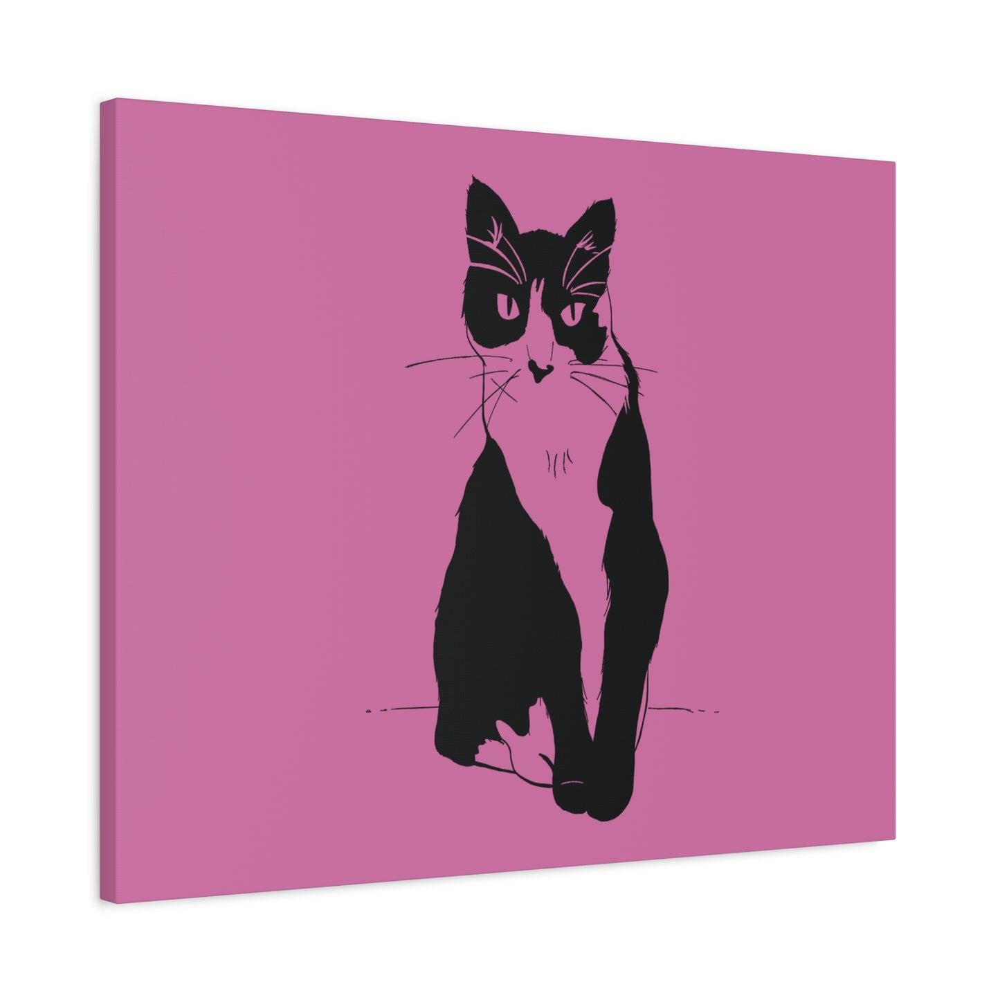 Cat Canvas Print on Pink (Transparent Style Cat) - Cat Drawing Art