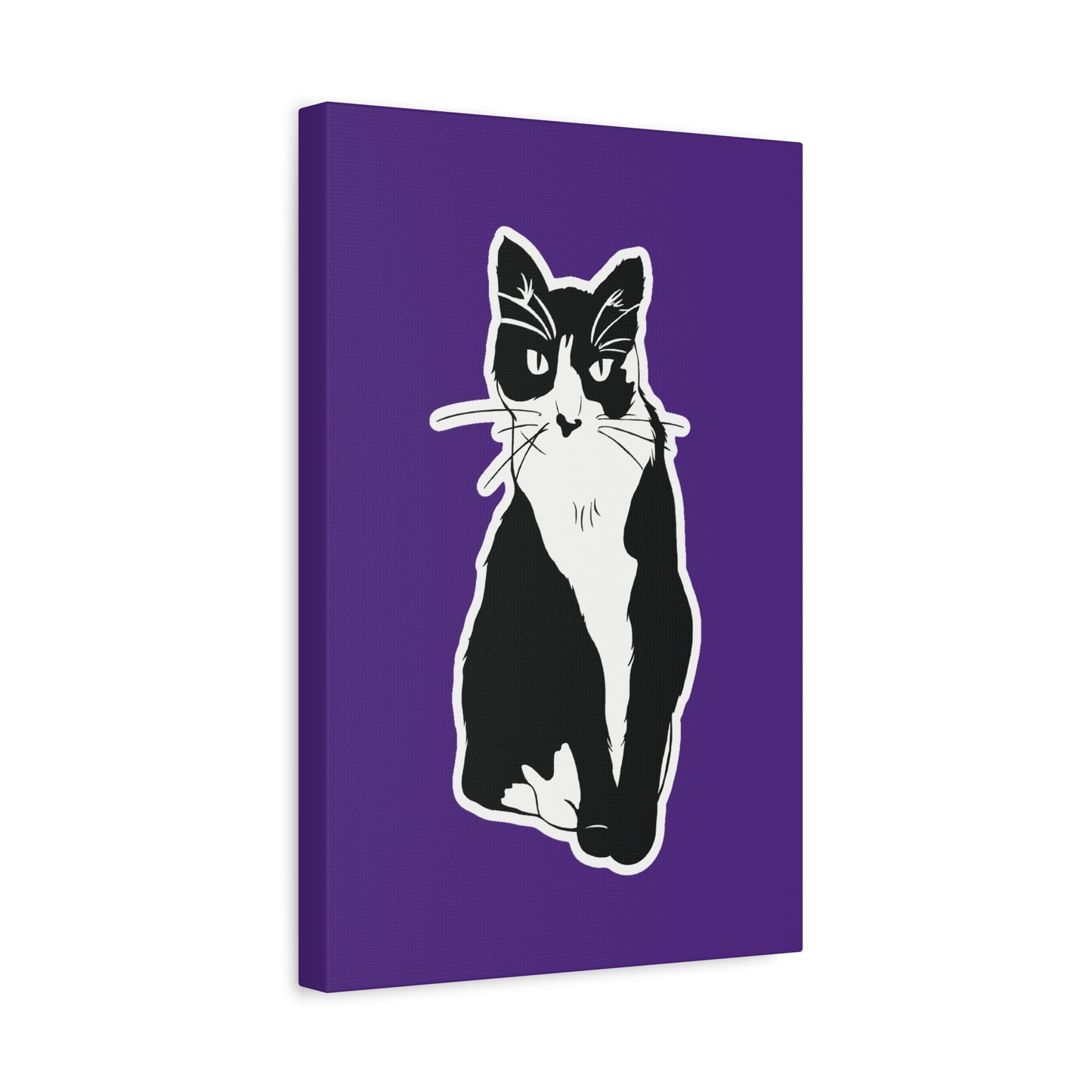 Cat Canvas Print on Purple (Sticker Style Cat) - Cat Drawing Art