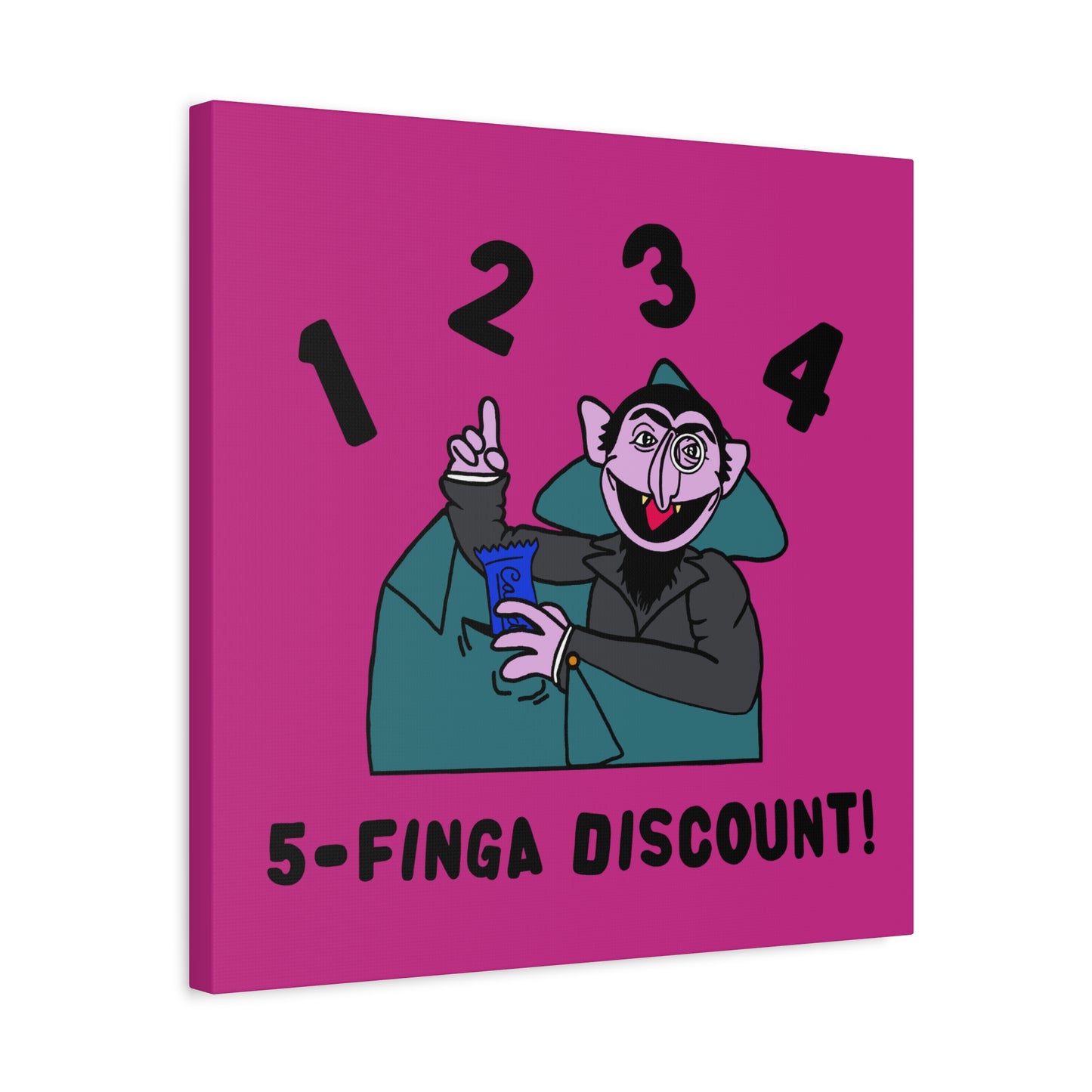 Five Finger Discount Canvas Print Pink - Sesame Street The Count Parody Art Print