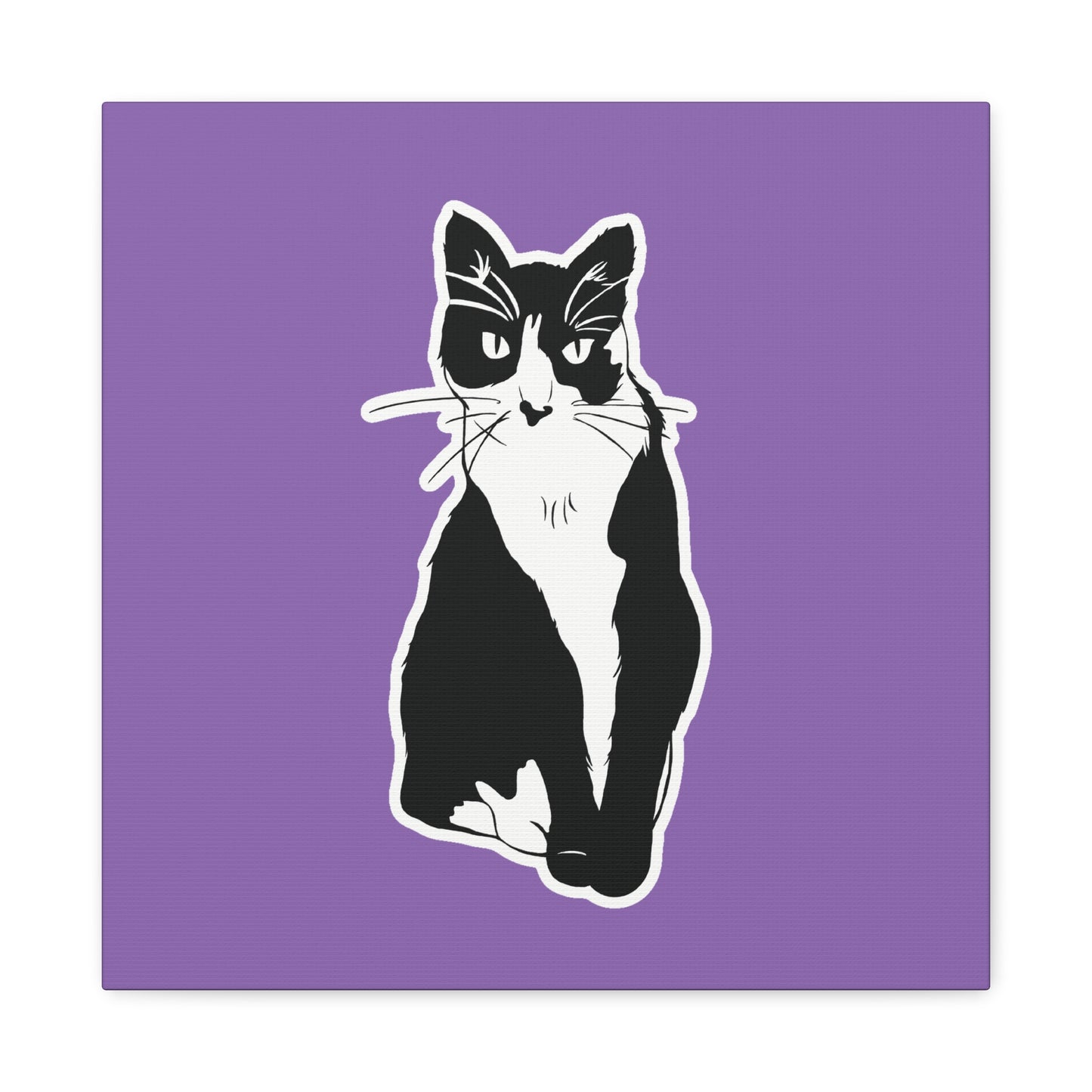 Cat Canvas on Light Purple (Sticker Style Cat) - Cat Drawing Art