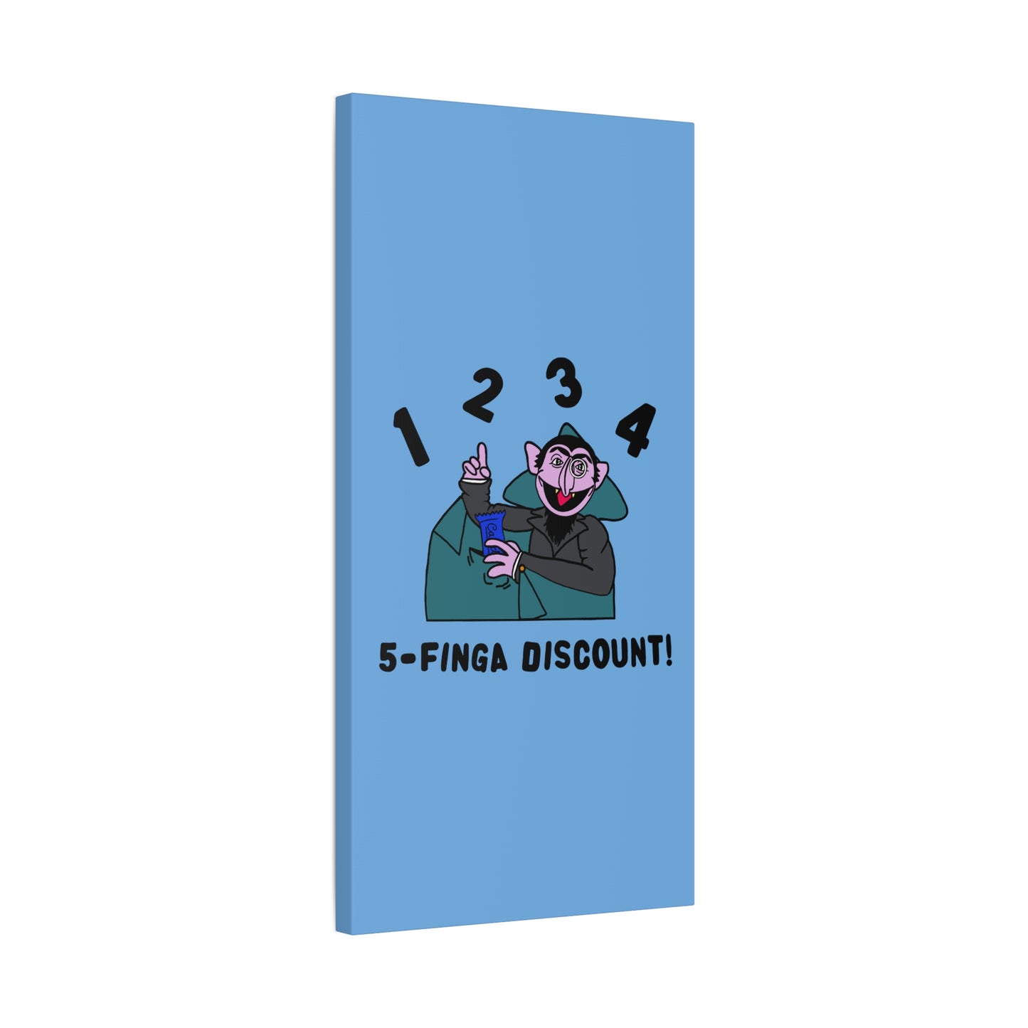 Five Finger Discount Canvas Print Light Blue - Sesame Street The Count Parody Art Print